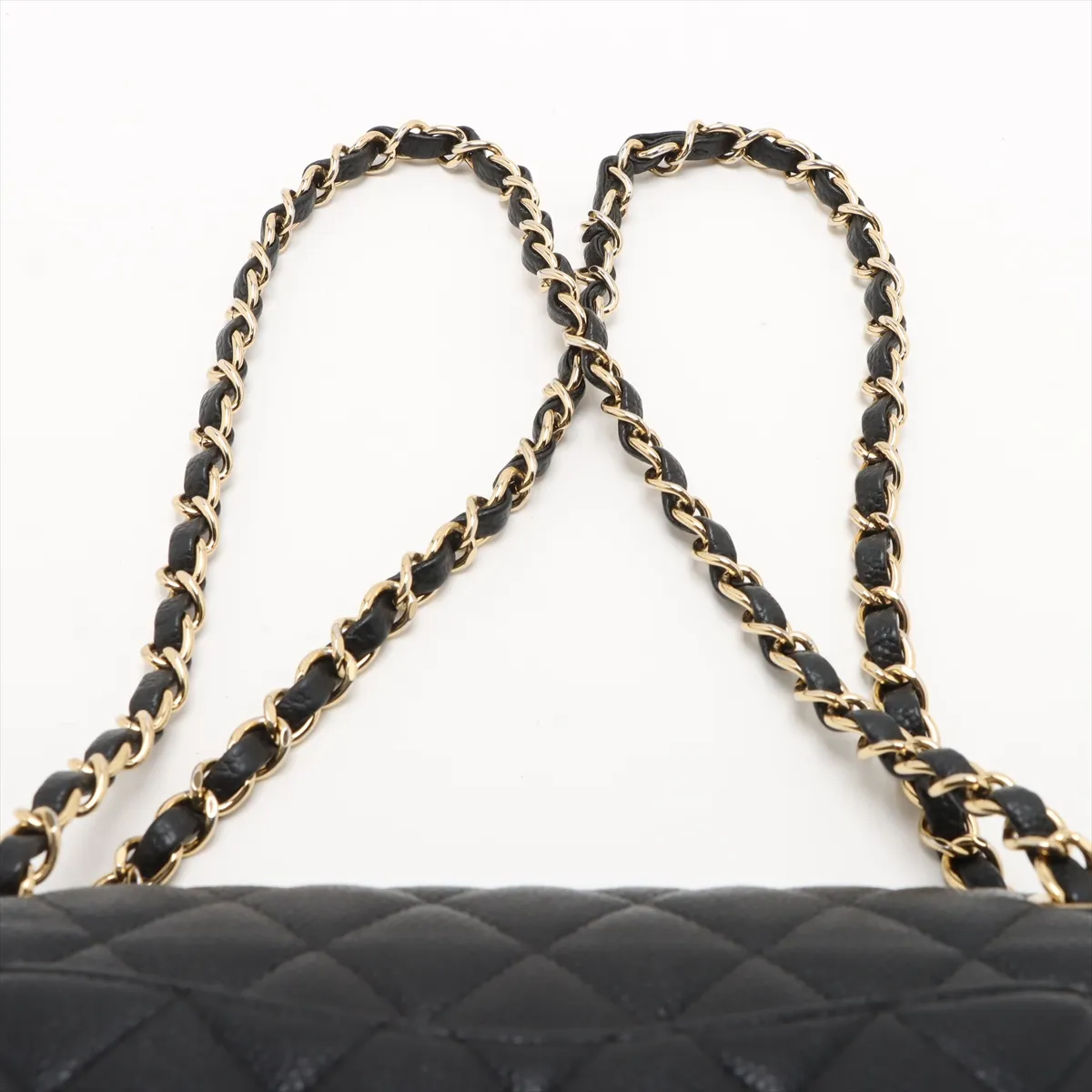 [Individually wrapped] Chanel Matelasse 25 caviar skin double flap double chain bag black gold hardware A01112 — view 6