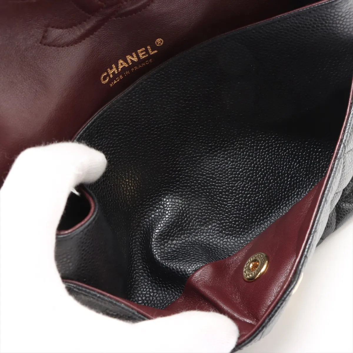[Individually wrapped] Chanel Matelasse 25 caviar skin double flap double chain bag black gold hardware A01112 — view 7