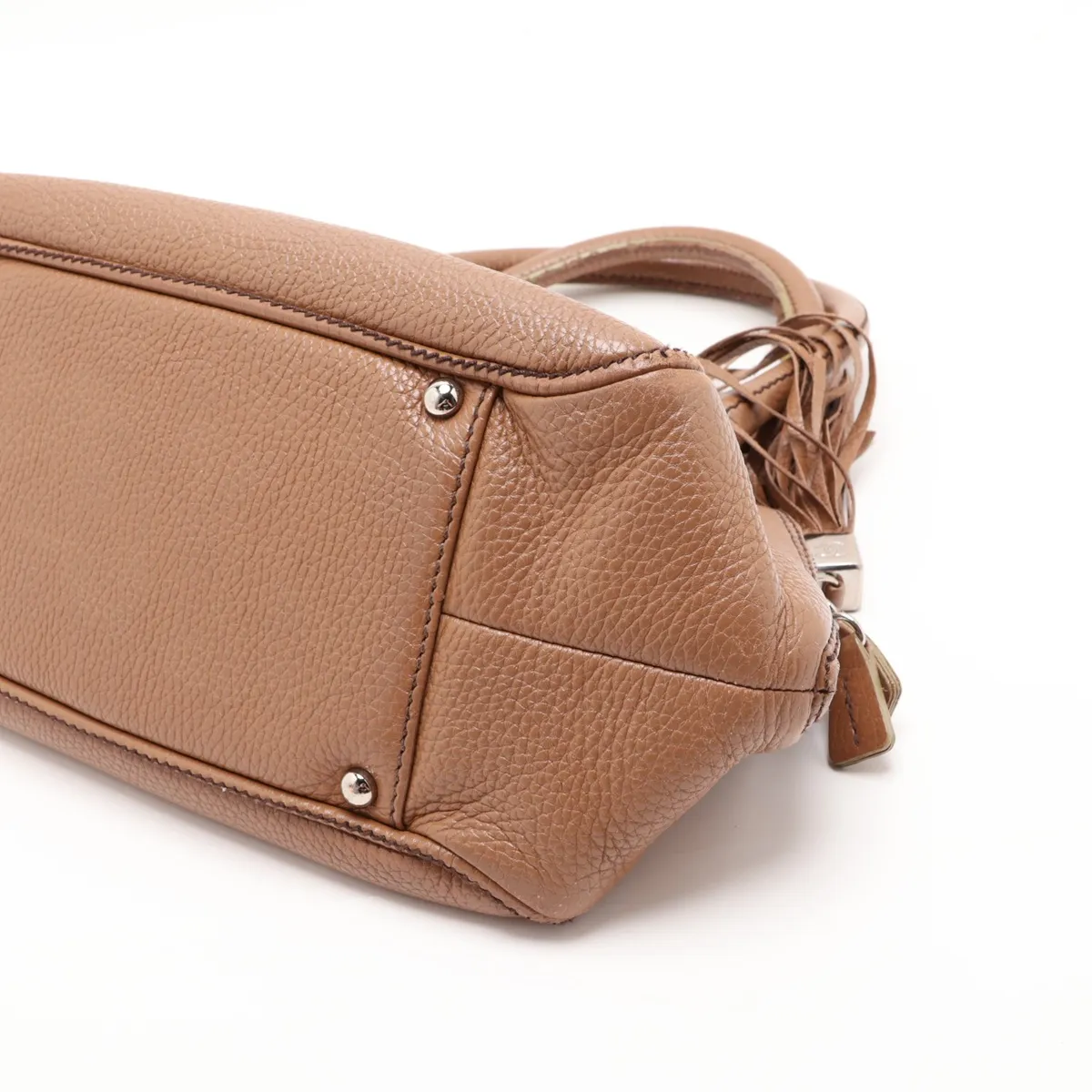 logo leather handbag with fringe, brown, silver hardware, item number 8420000 (serial number in the 8th range). — view 3