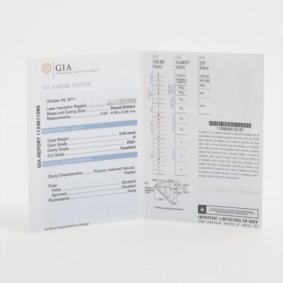 Dedicata a Venezia Diamond Ring, Pt950, 4.6g, 0.45 carat diamond, H VVS1 clarity, 3EX finish, NONE clarity, initials 1123611095, GIA certified 2011. — view 7