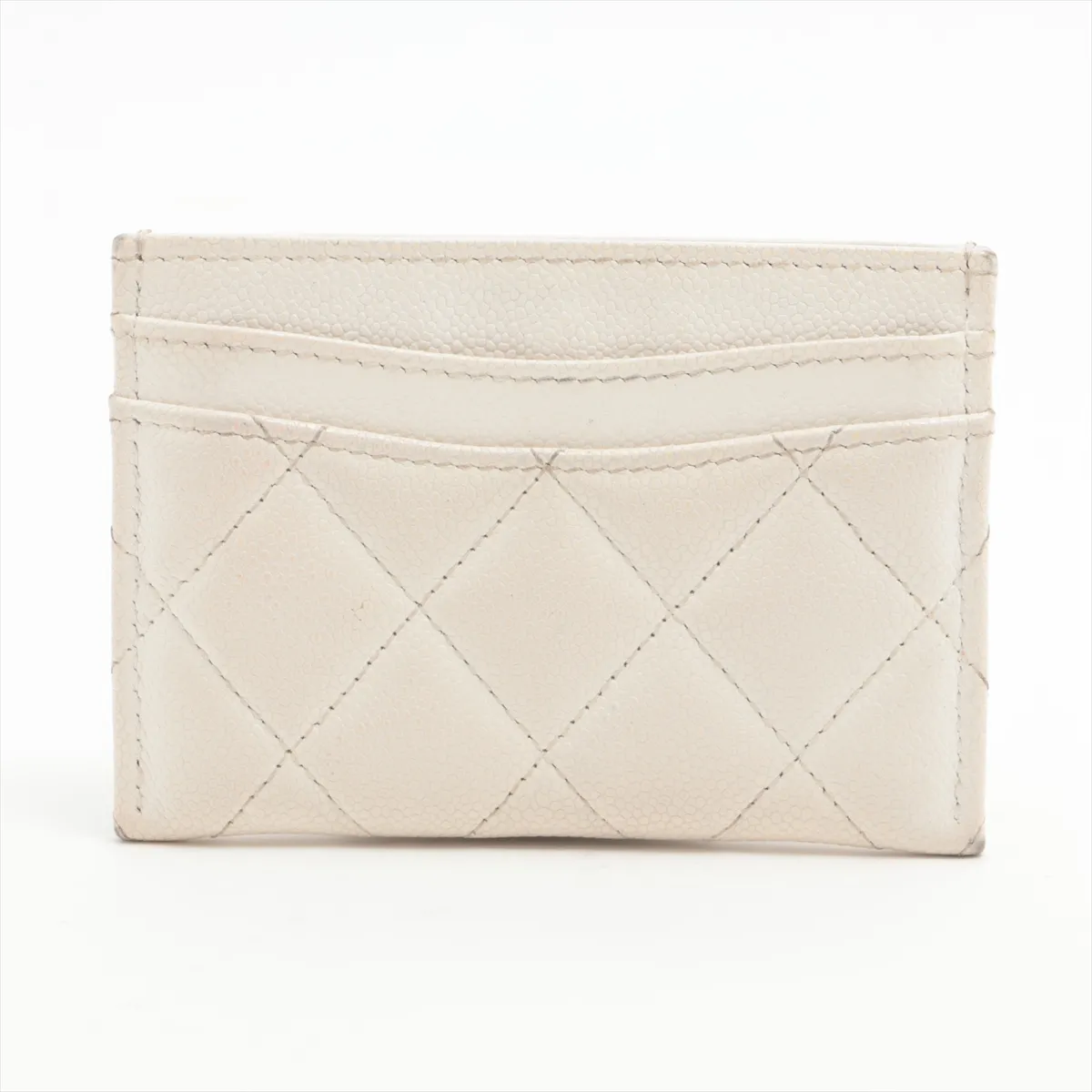 Matelassé Caviar Skin Card Case, White with Gold Hardware, AGX2H6P0 — view 2