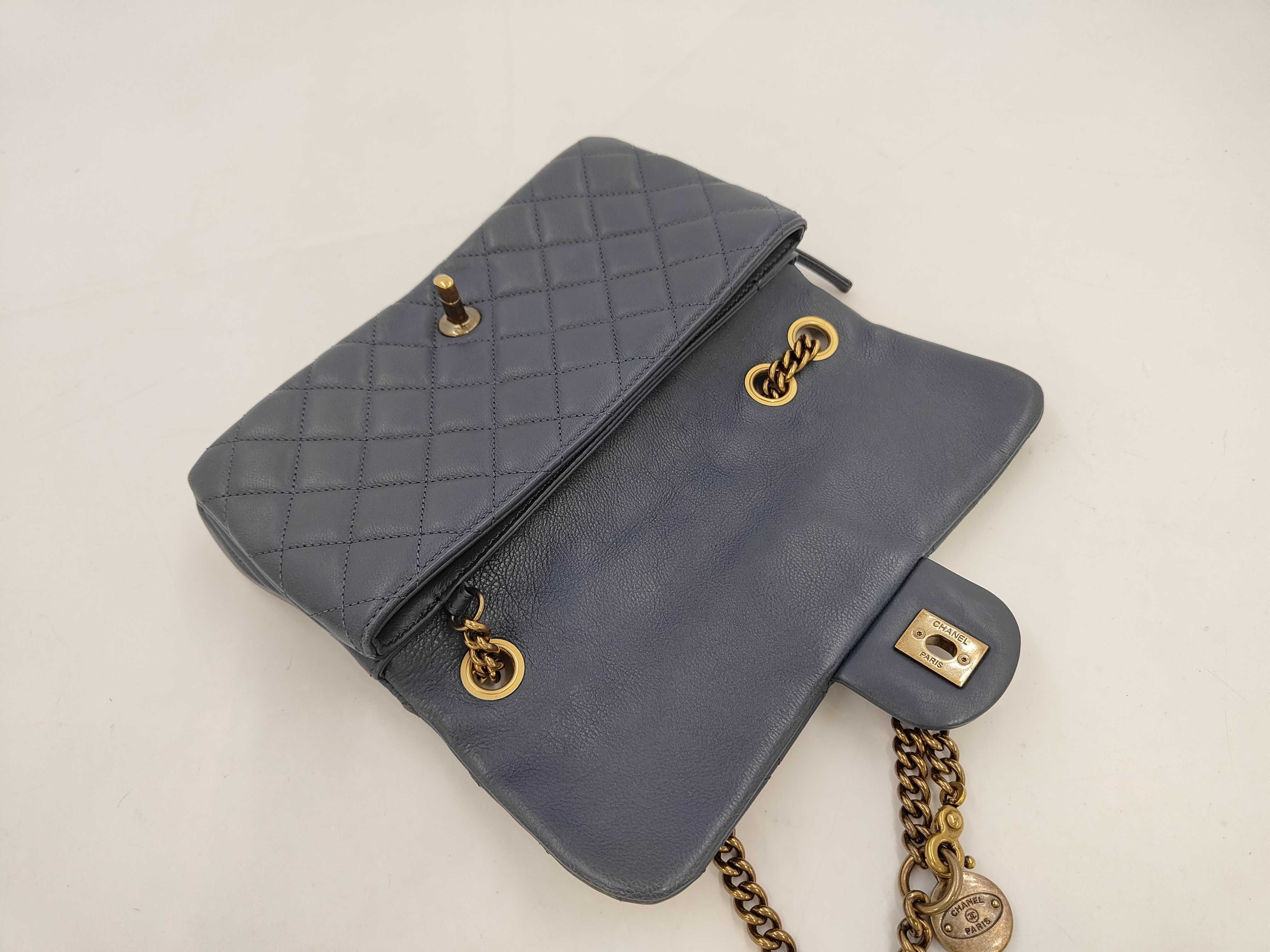 Lambskin Matelassé Chain Shoulder Bag (Blue-Gray) — view 8