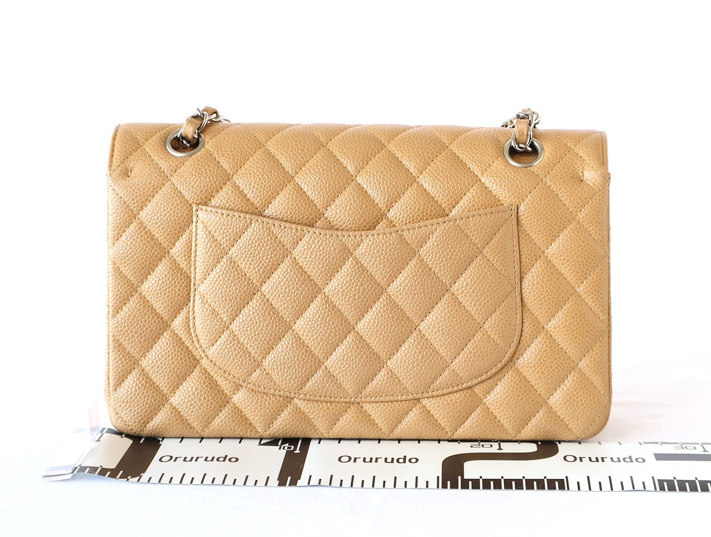 Caviar leather Matelassé 25 Double flap Double chain shoulder bag, beige — view 2