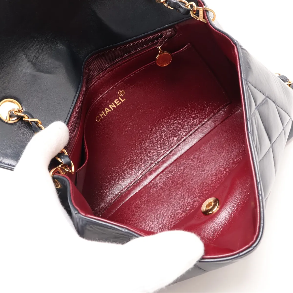 Matelassé Lambskin Single Flap Single Chain Bag, Diana Flap, Navy, Gold Hardware, 5732871 (Serial Number 5) — view 6