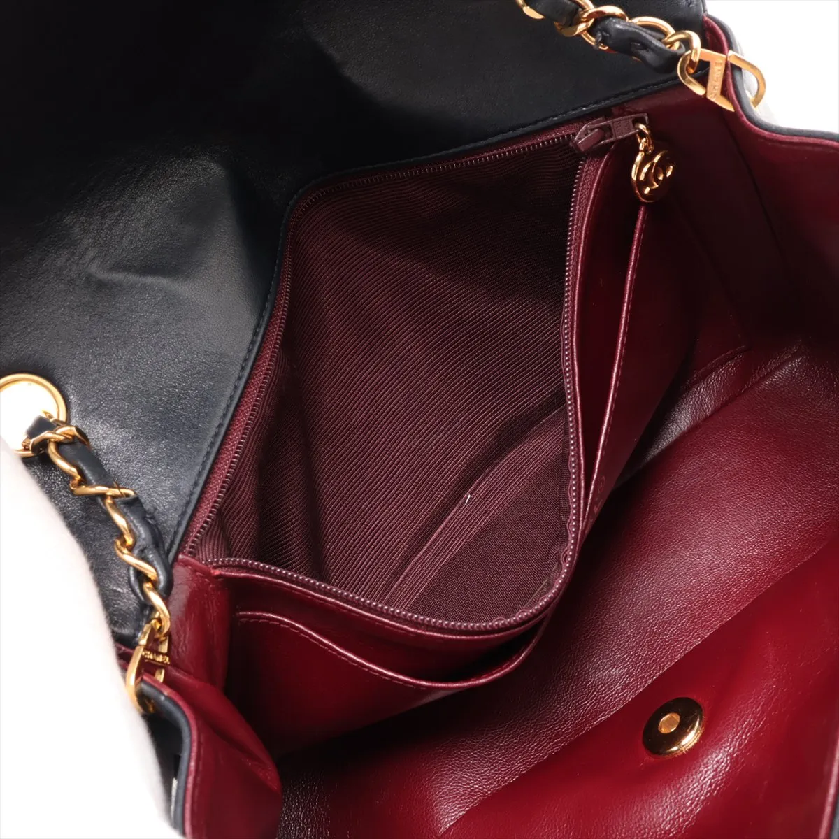 Matelassé Lambskin Single Flap Single Chain Bag, Diana Flap, Navy, Gold Hardware, 5732871 (Serial Number 5) — view 7