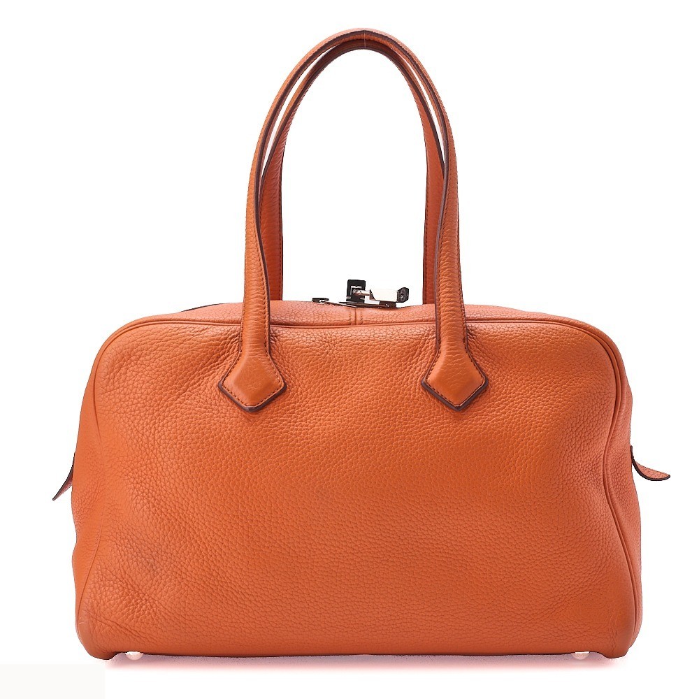 Victoria 35 Taurillon Leather Shoulder Bag, Orange, Silver Hardware, N Stamp — view 2