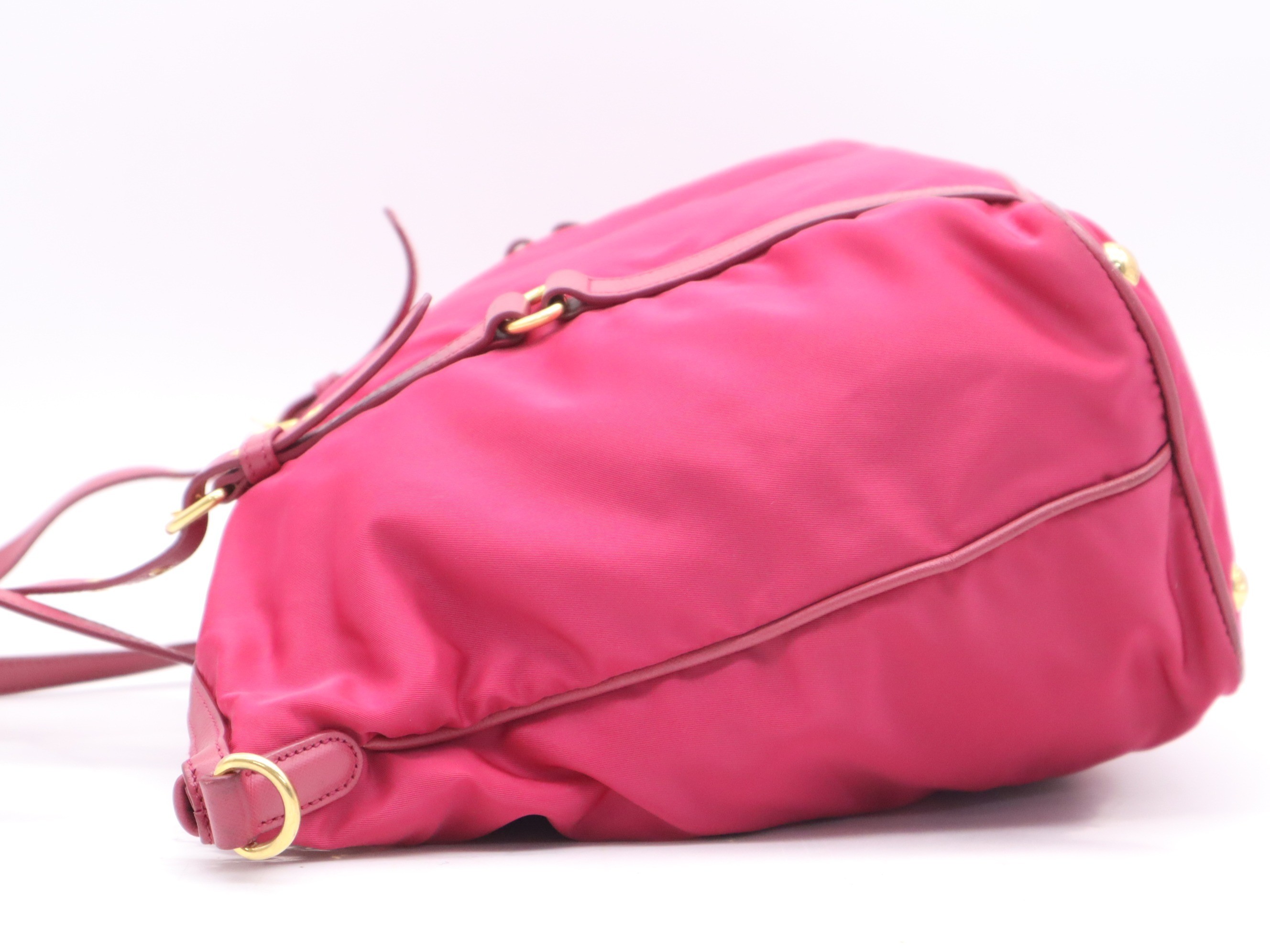 Nylon/Leather 2-Way Tote Bag, Pink, Gold Hardware, Shoulder Strap — view 3