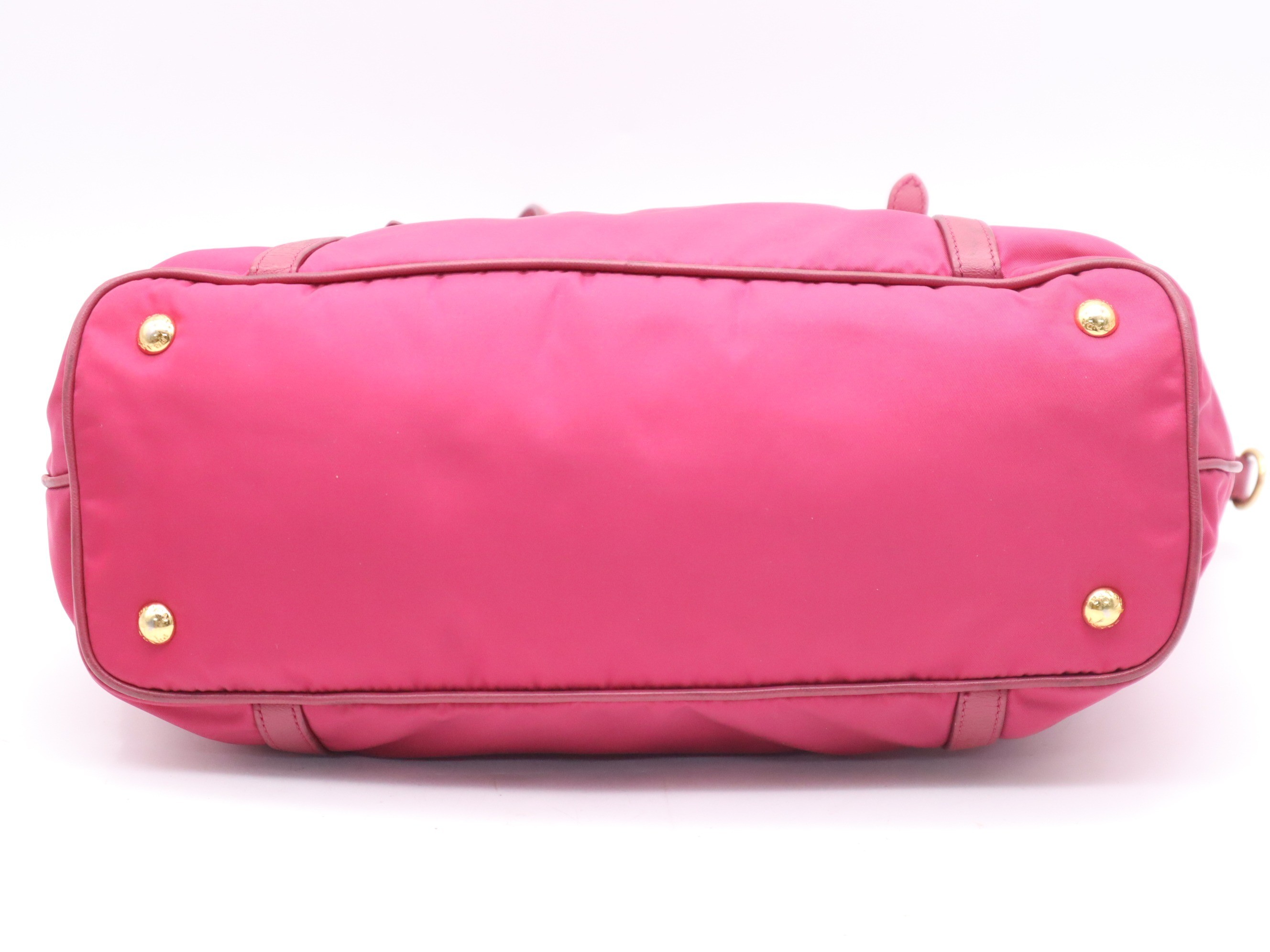 Nylon/Leather 2-Way Tote Bag, Pink, Gold Hardware, Shoulder Strap — view 4