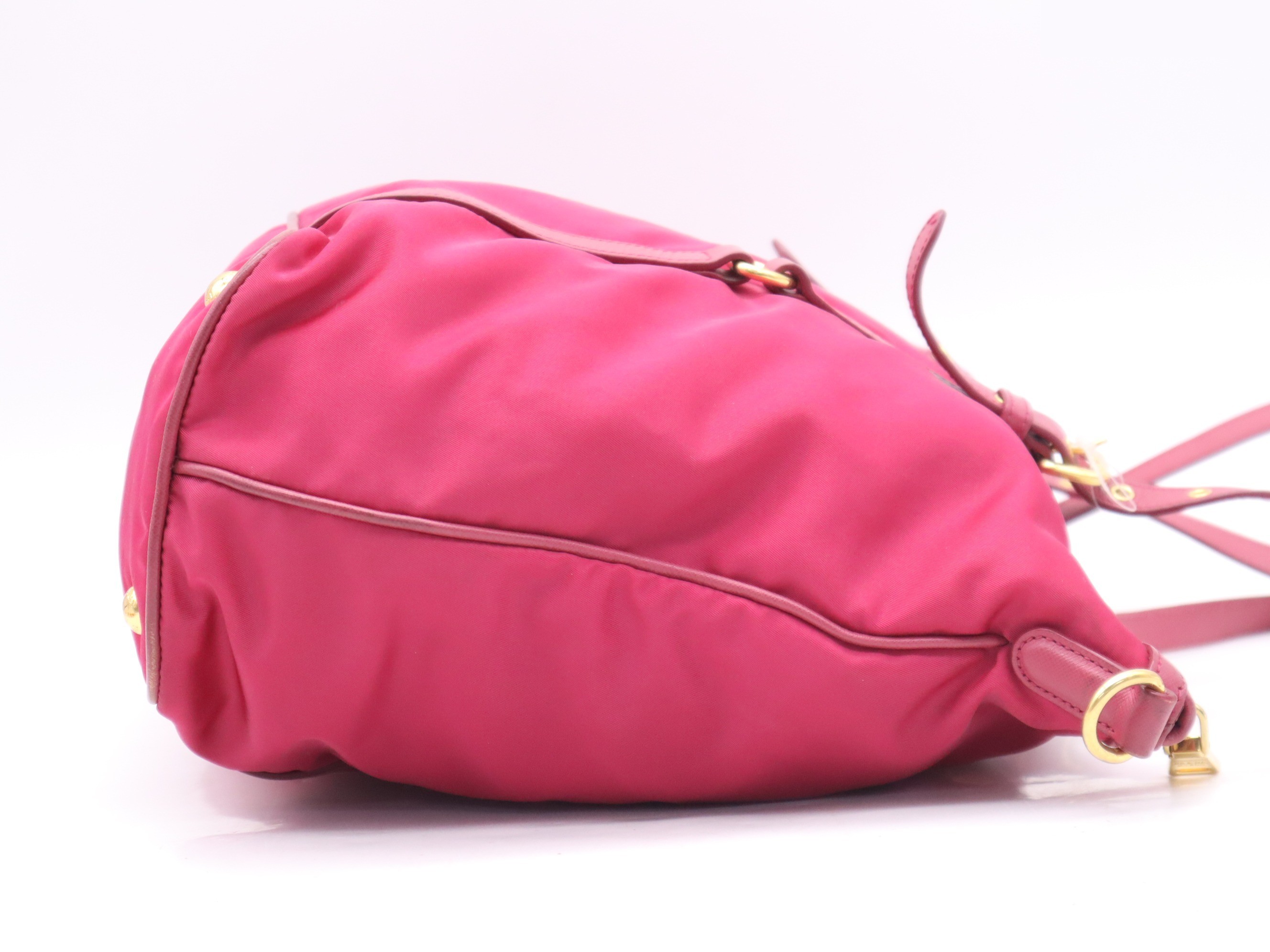 Nylon/Leather 2-Way Tote Bag, Pink, Gold Hardware, Shoulder Strap — view 5