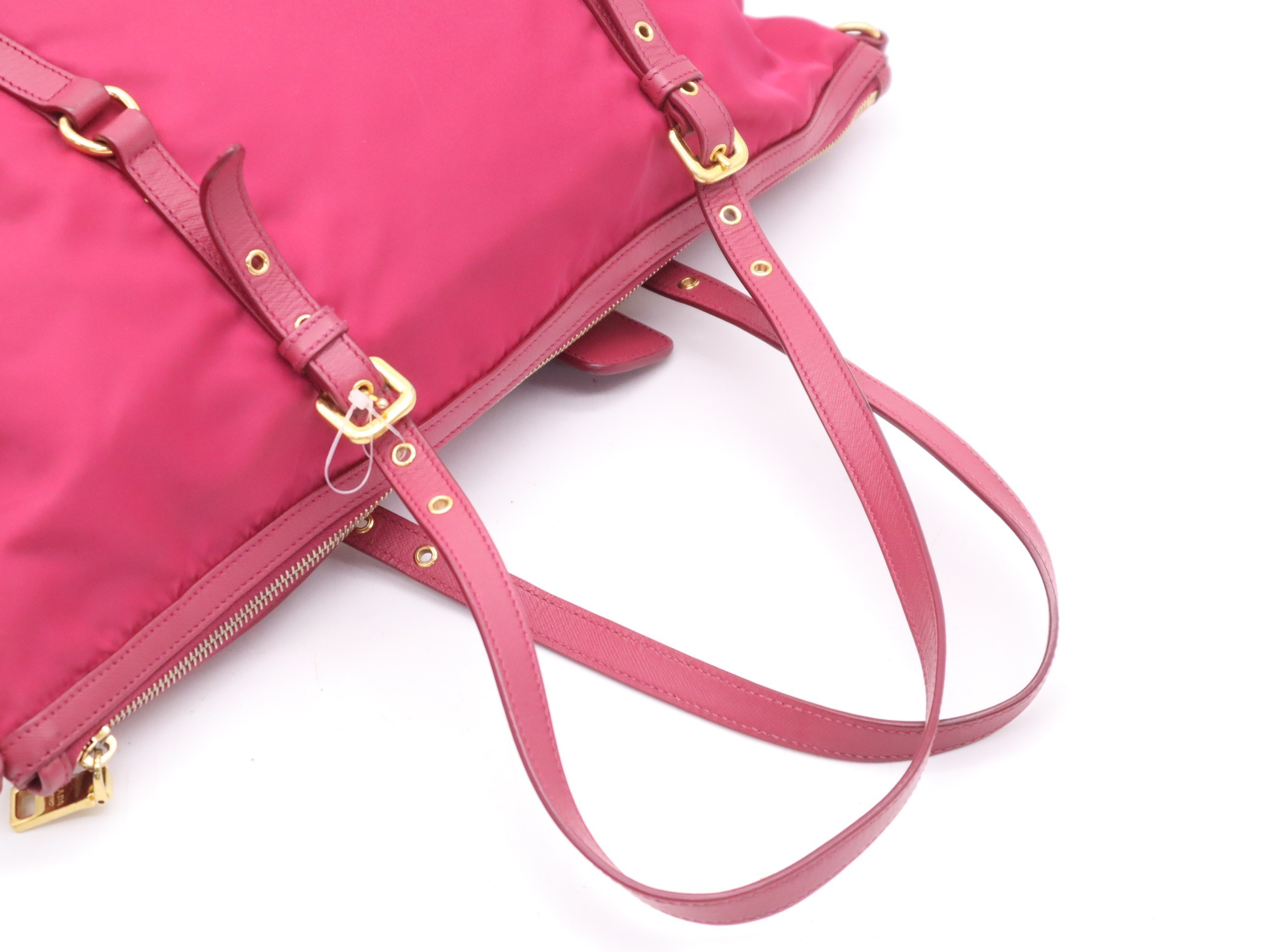 Nylon/Leather 2-Way Tote Bag, Pink, Gold Hardware, Shoulder Strap — view 6
