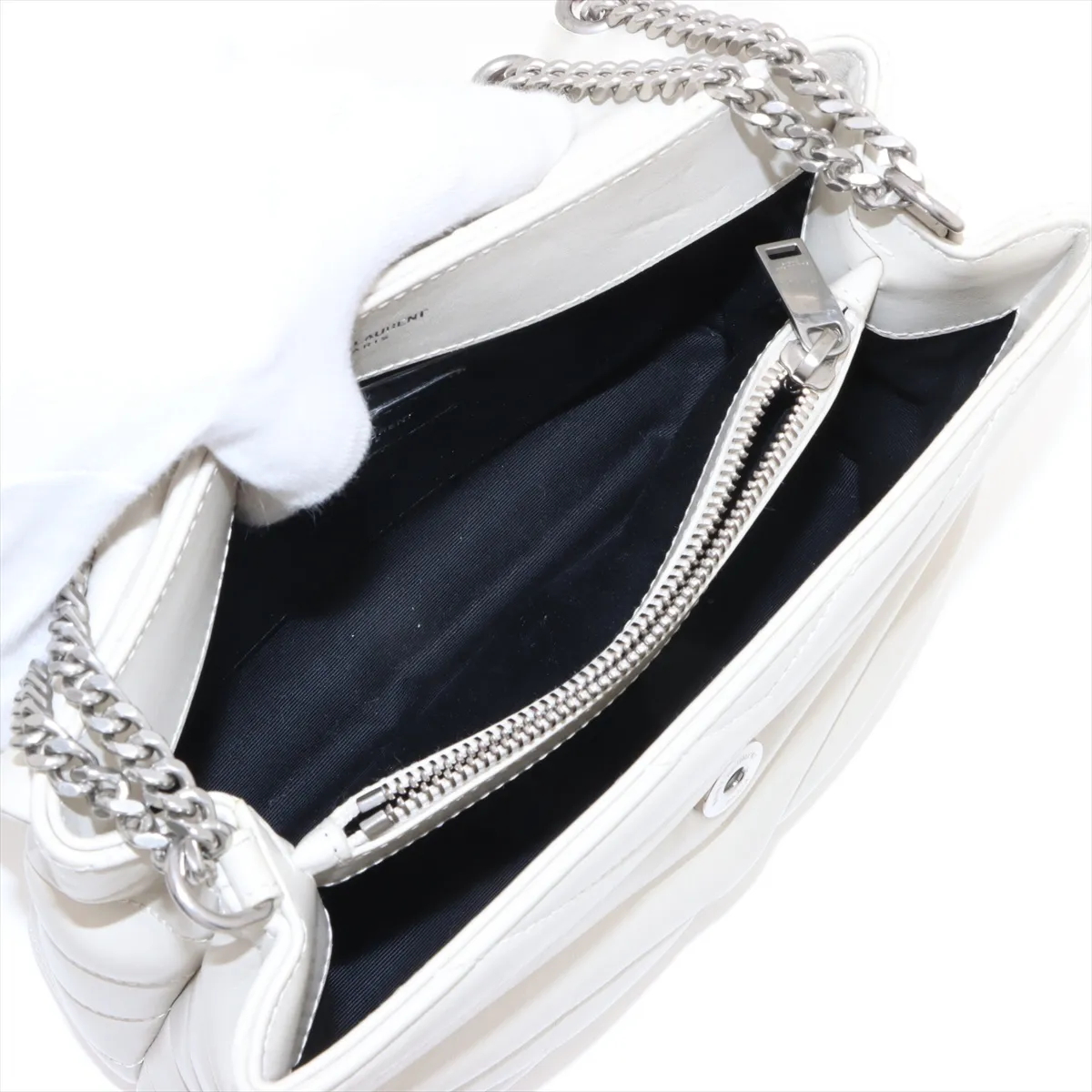 Loulou Leather Chain Shoulder Bag, Beige, 494699 — view 8