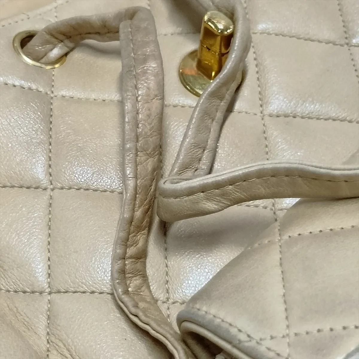 Matelassé Lambskin Chain Backpack, Beige with Gold Hardware, Item No. 2958835 (Serial Number 2) — view 11