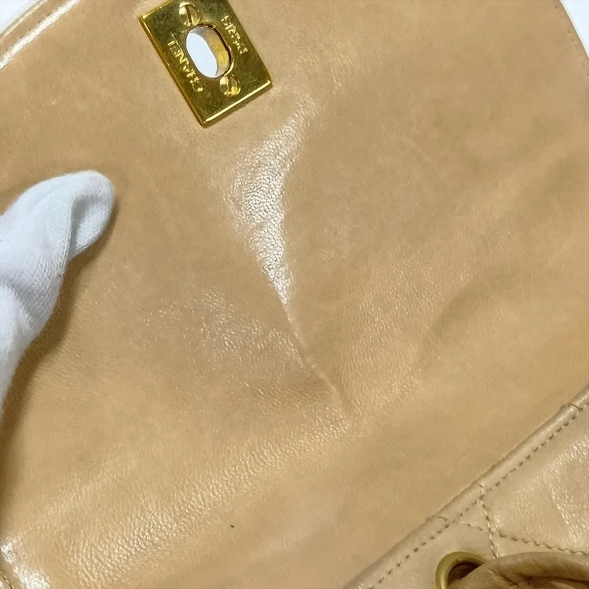 Matelassé Lambskin Chain Backpack, Beige with Gold Hardware, Item No. 2958835 (Serial Number 2) — view 12