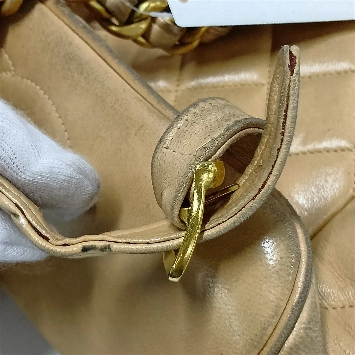 Matelassé Lambskin Chain Backpack, Beige with Gold Hardware, Item No. 2958835 (Serial Number 2) — view 15