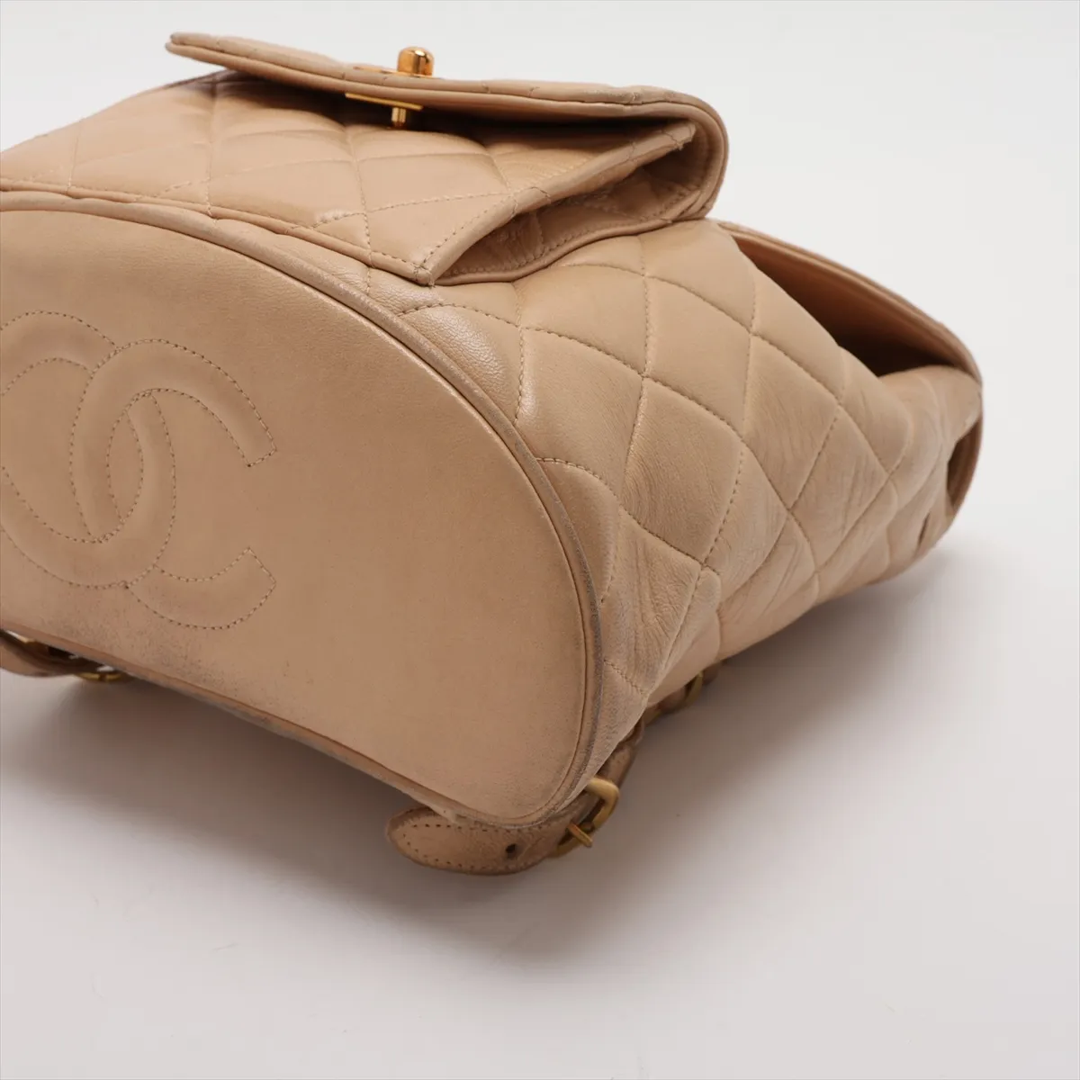 Matelassé Lambskin Chain Backpack, Beige with Gold Hardware, Item No. 2958835 (Serial Number 2) — view 3