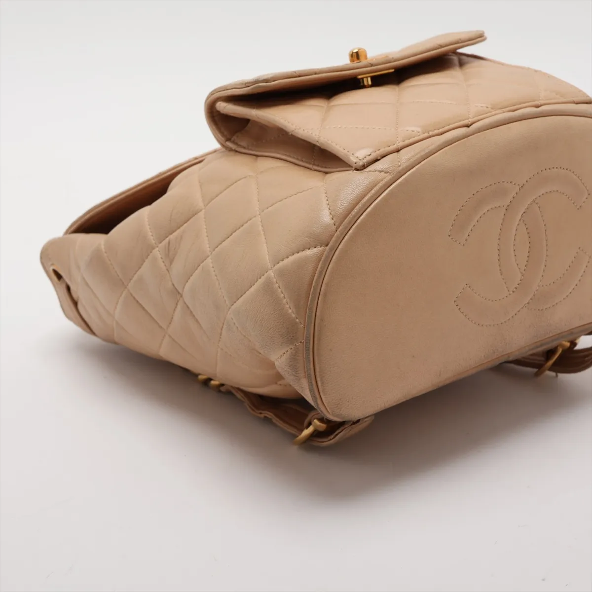 Matelassé Lambskin Chain Backpack, Beige with Gold Hardware, Item No. 2958835 (Serial Number 2) — view 4