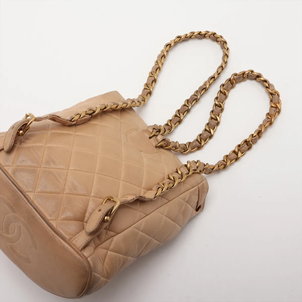 Matelassé Lambskin Chain Backpack, Beige with Gold Hardware, Item No. 2958835 (Serial Number 2) — view 5