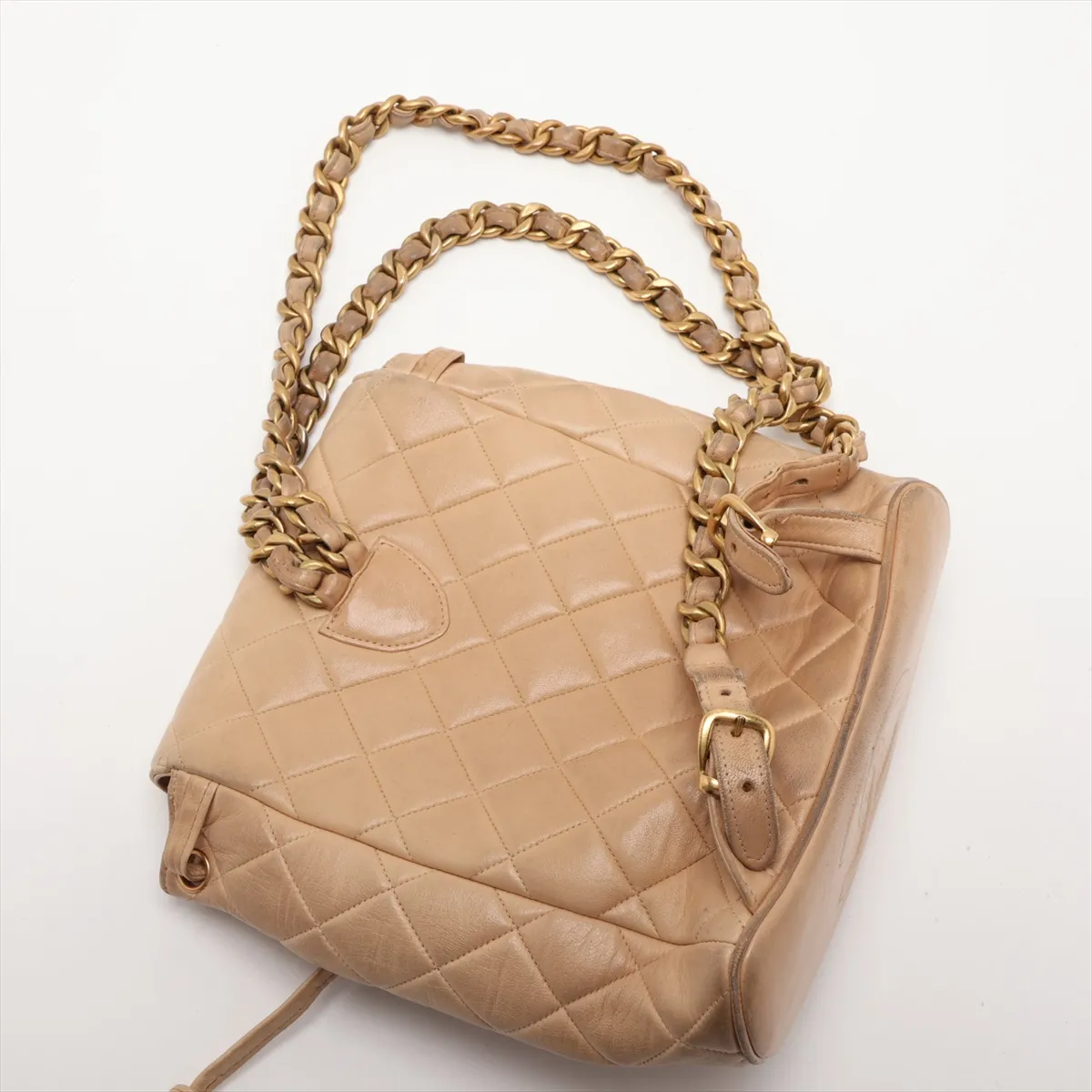 Matelassé Lambskin Chain Backpack, Beige with Gold Hardware, Item No. 2958835 (Serial Number 2) — view 6