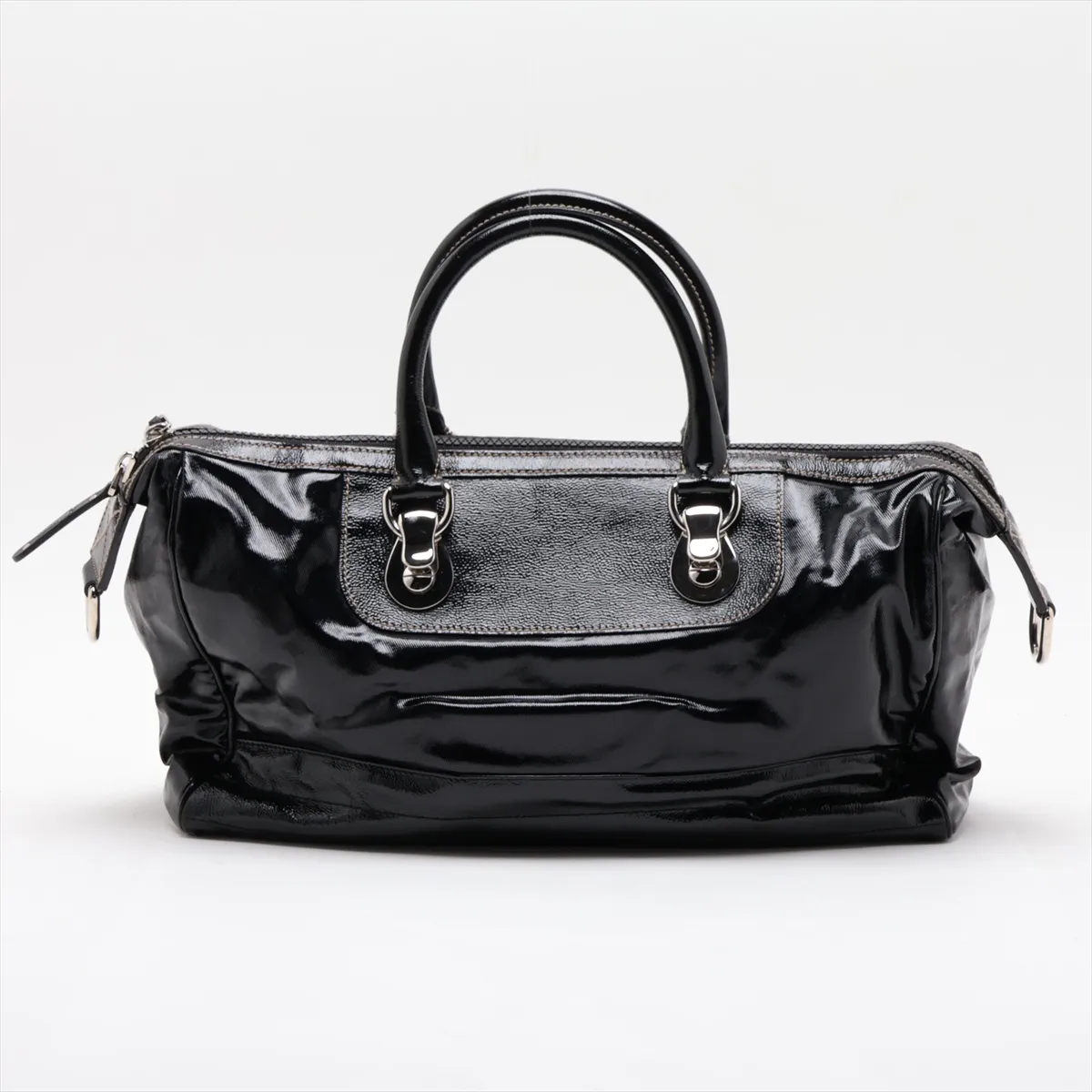 Interlocking G 181525 Leather Boston Bag, Black — view 2