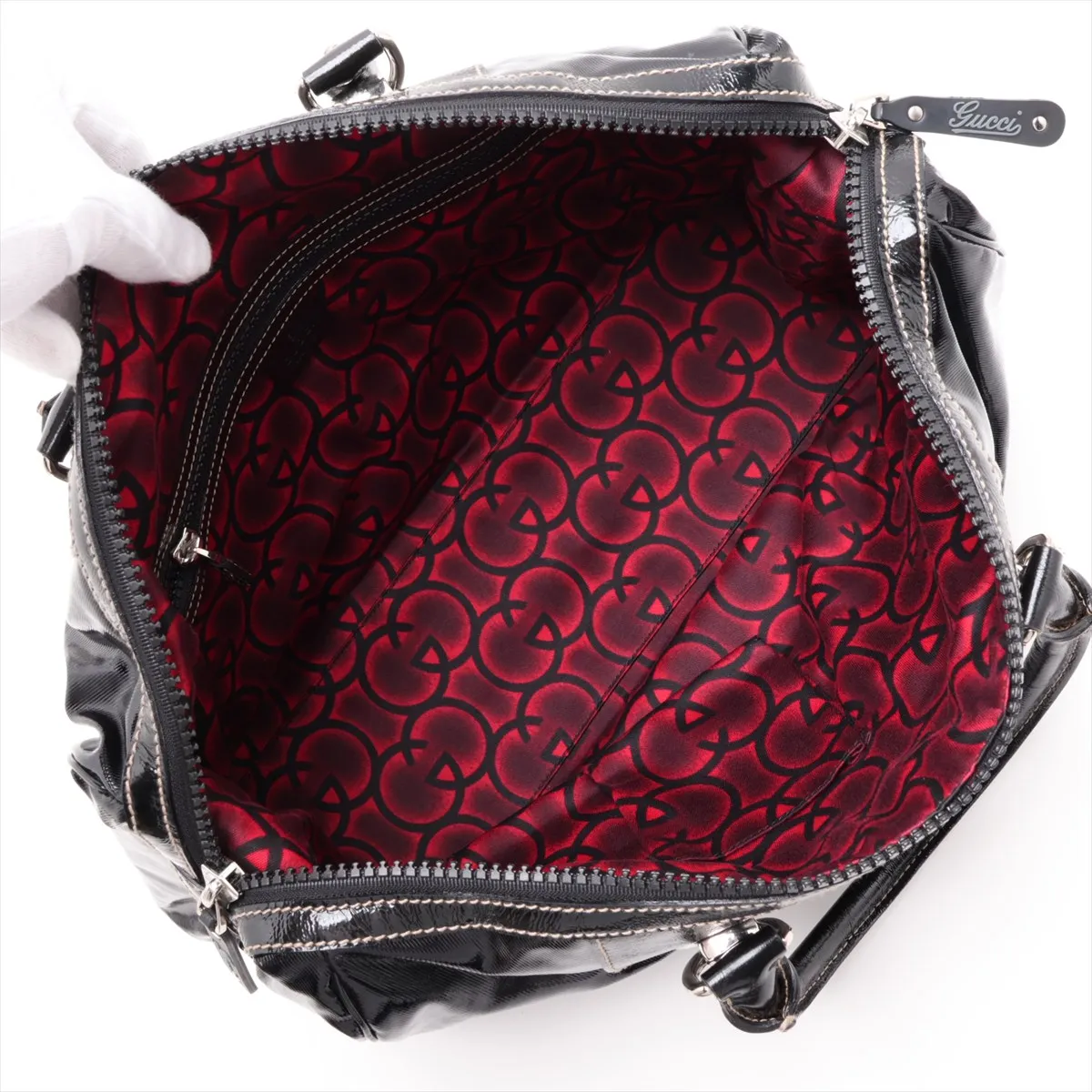 Interlocking G 181525 Leather Boston Bag, Black — view 7