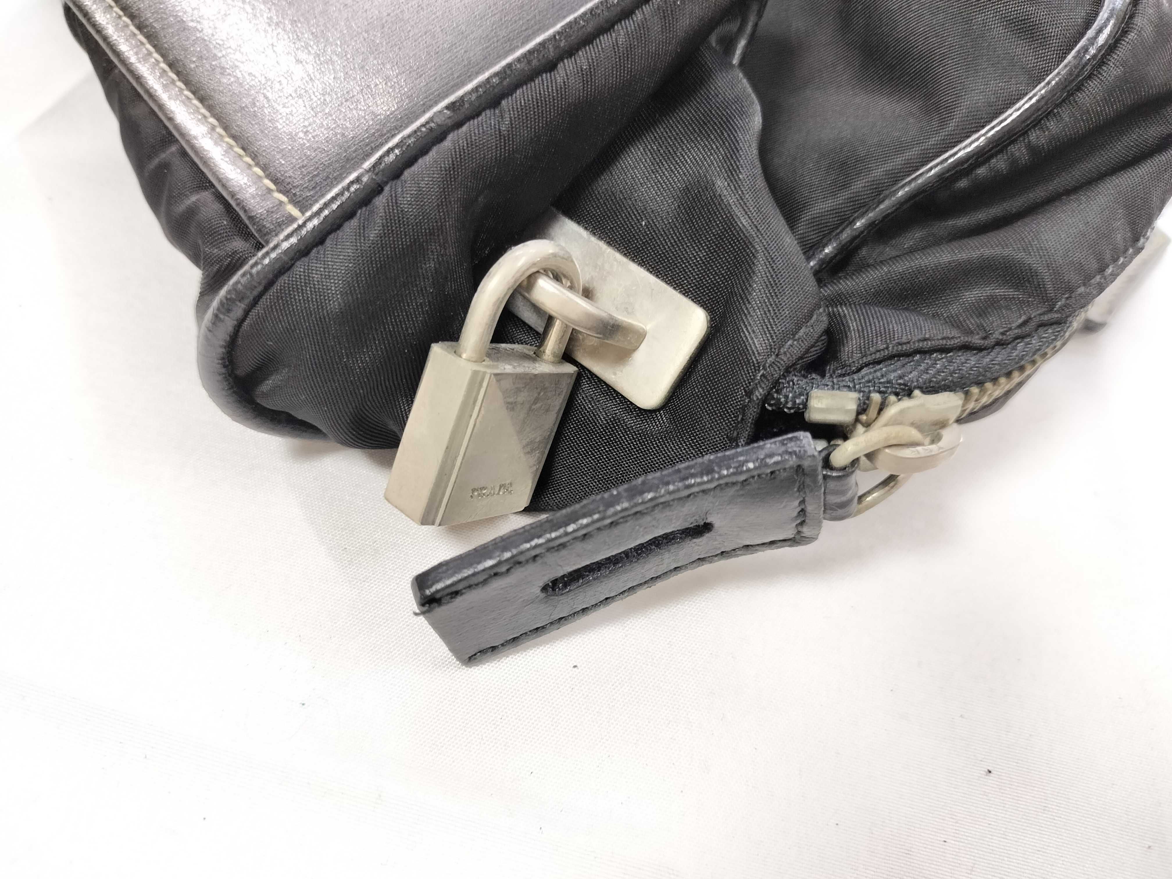 Nylon x Leather Handbag with Triangle Plate and Key — view 13