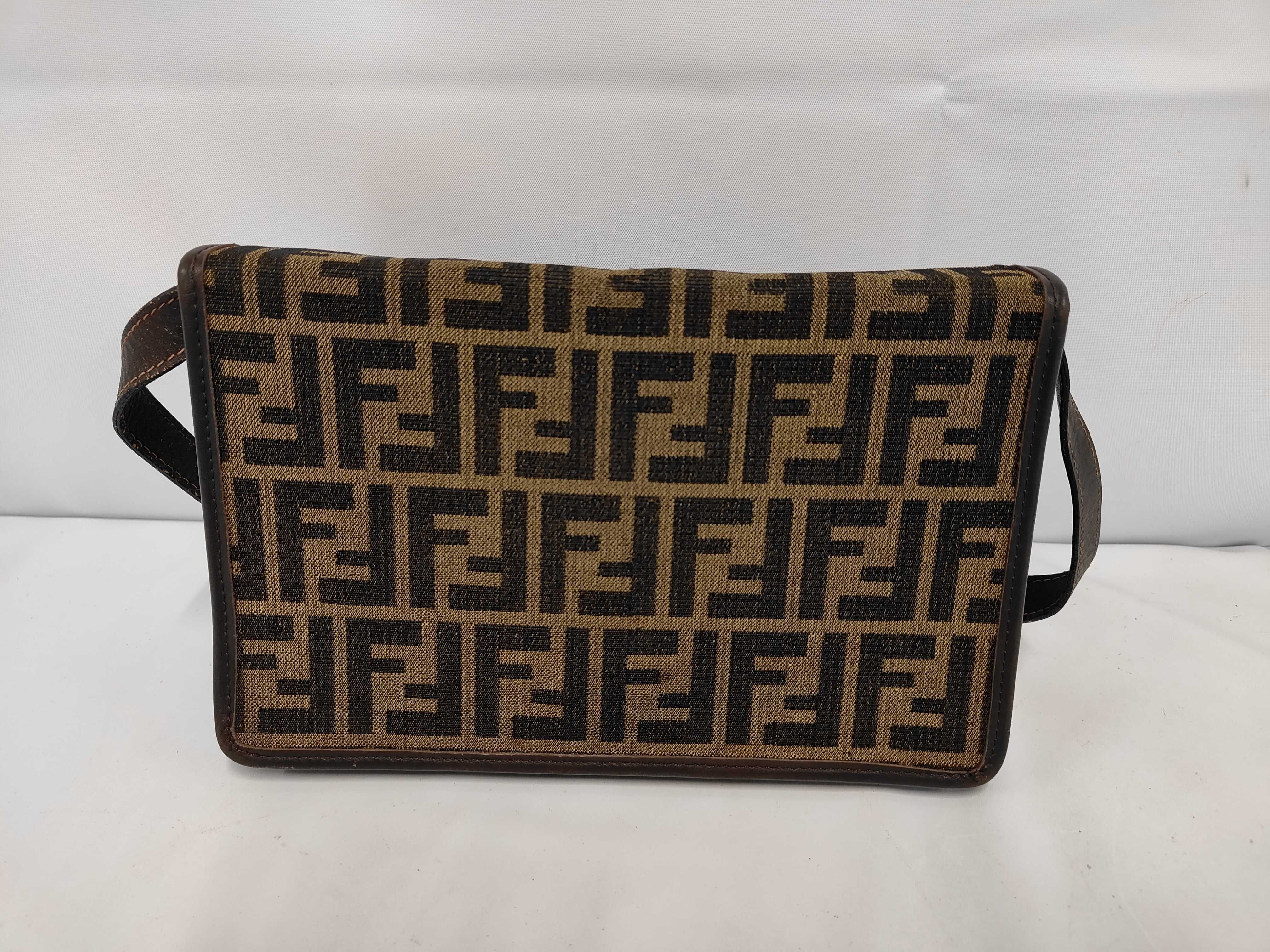 Zucca Brown Canvas Leather Shoulder Bag