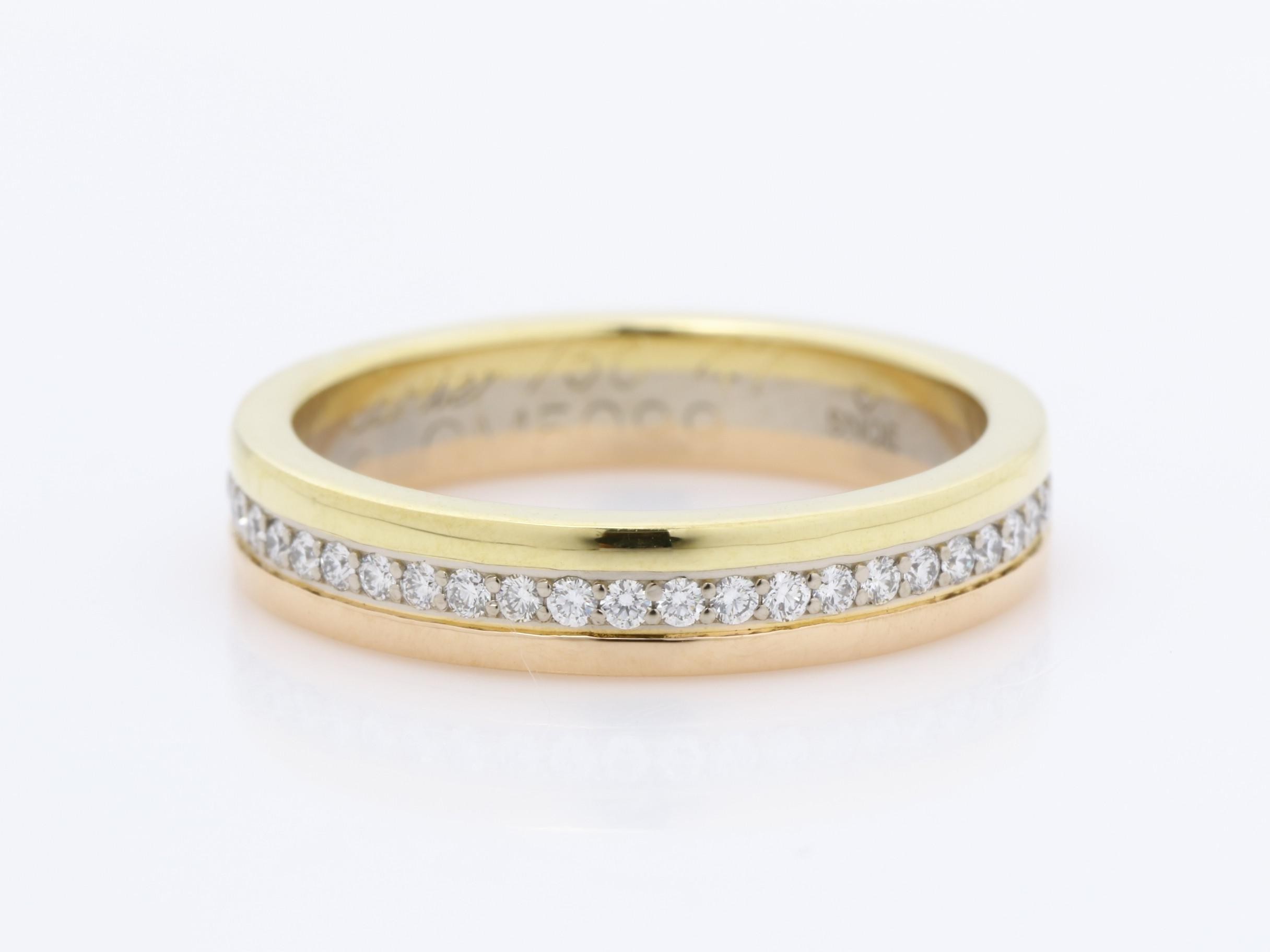 Vendome Three-Line Ring with Diamonds, White Gold, Yellow Gold, Pink Gold, 750, 3.7g