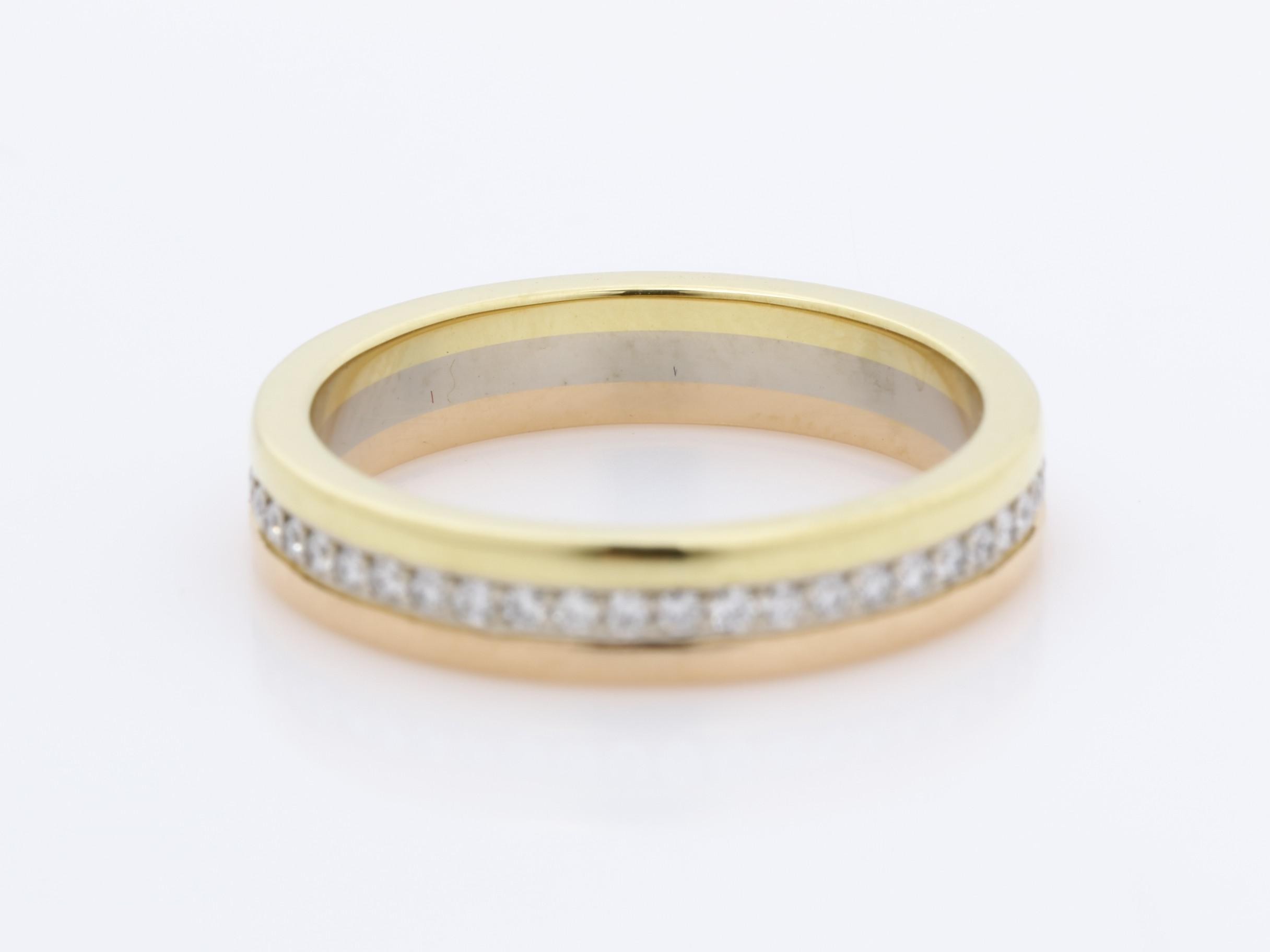 Vendome Three-Line Ring with Diamonds, White Gold, Yellow Gold, Pink Gold, 750, 3.7g — view 4