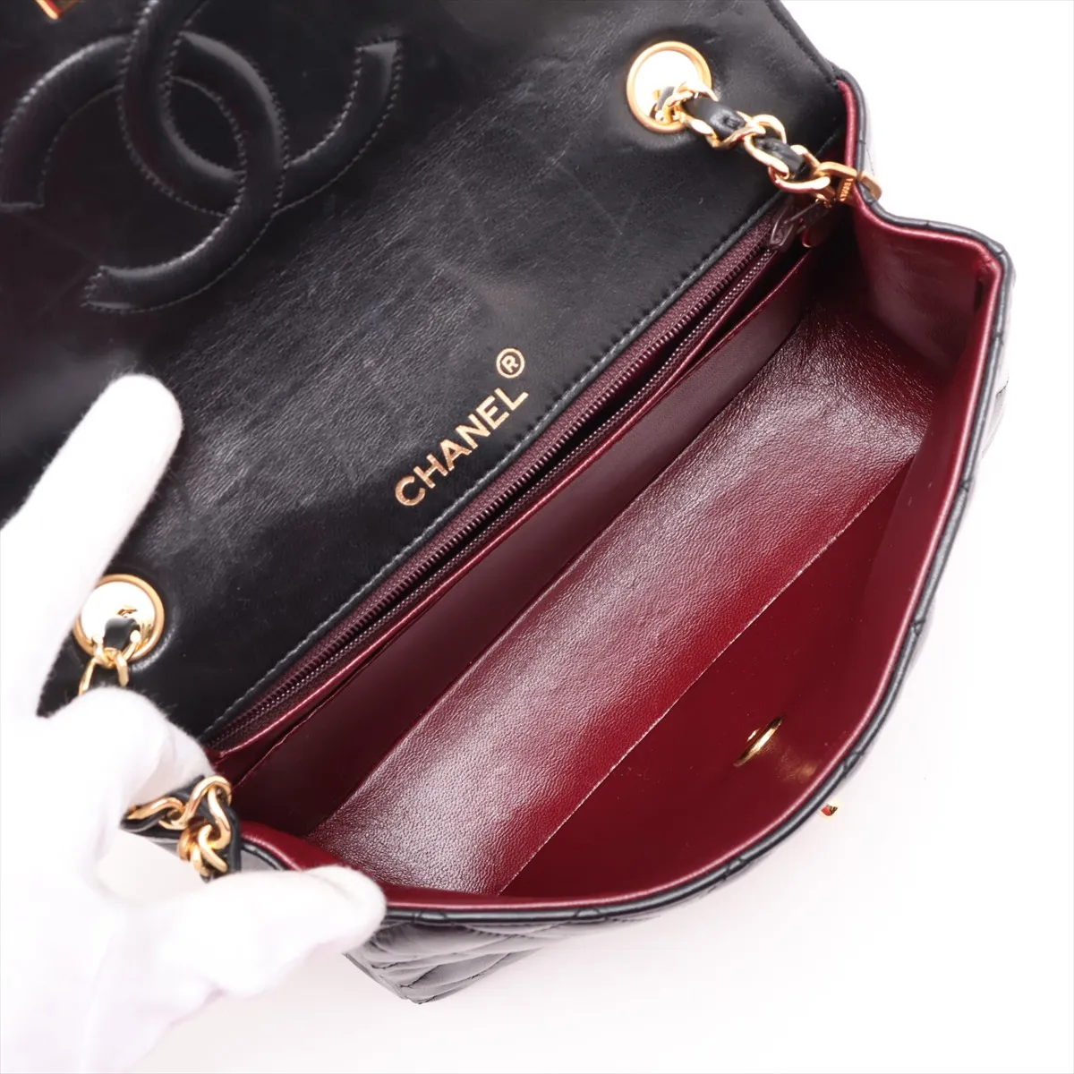 Matelassé Lambskin Single Flap Single Chain Bag, Black with Gold Hardware, Item No. 1189314 (Serial Number 1) — view 6