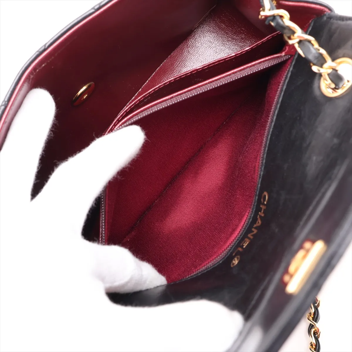 Matelassé Lambskin Single Flap Single Chain Bag, Black with Gold Hardware, Item No. 1189314 (Serial Number 1) — view 7