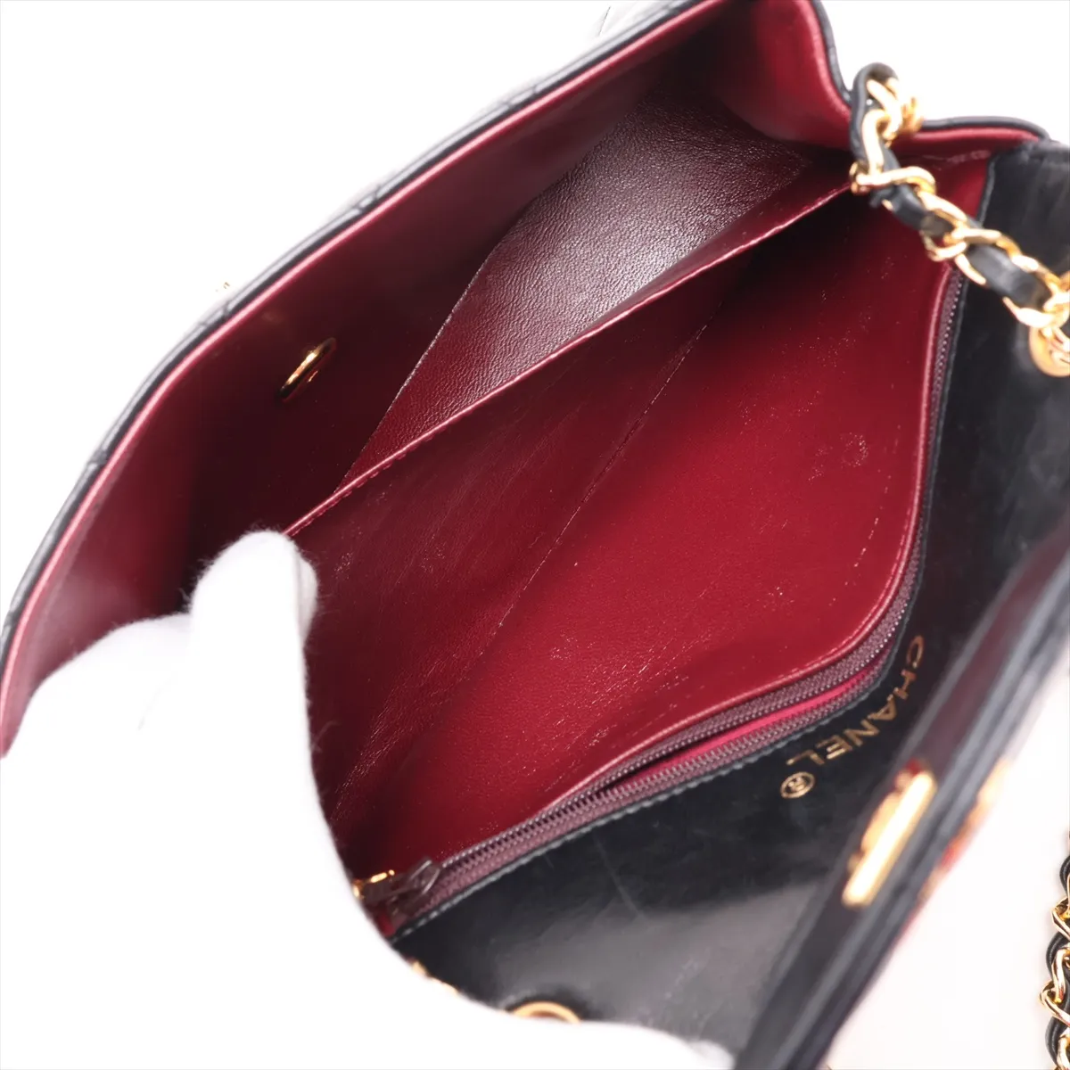 Matelassé Lambskin Single Flap Single Chain Bag, Black with Gold Hardware, Item No. 1189314 (Serial Number 1) — view 8