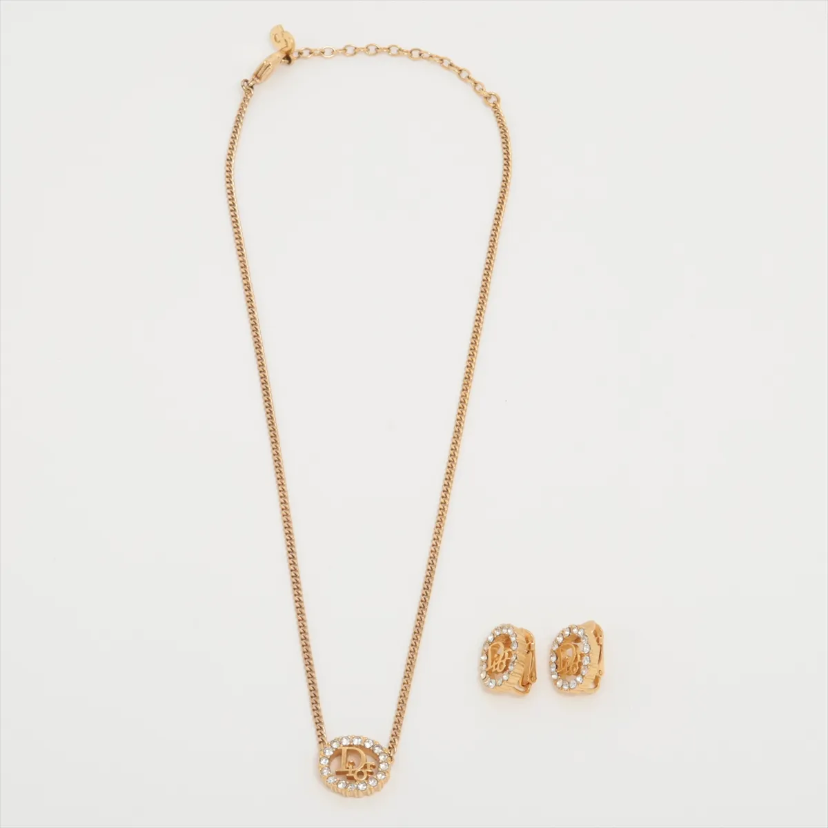 Logo Necklace GP x Rhinestone Gold