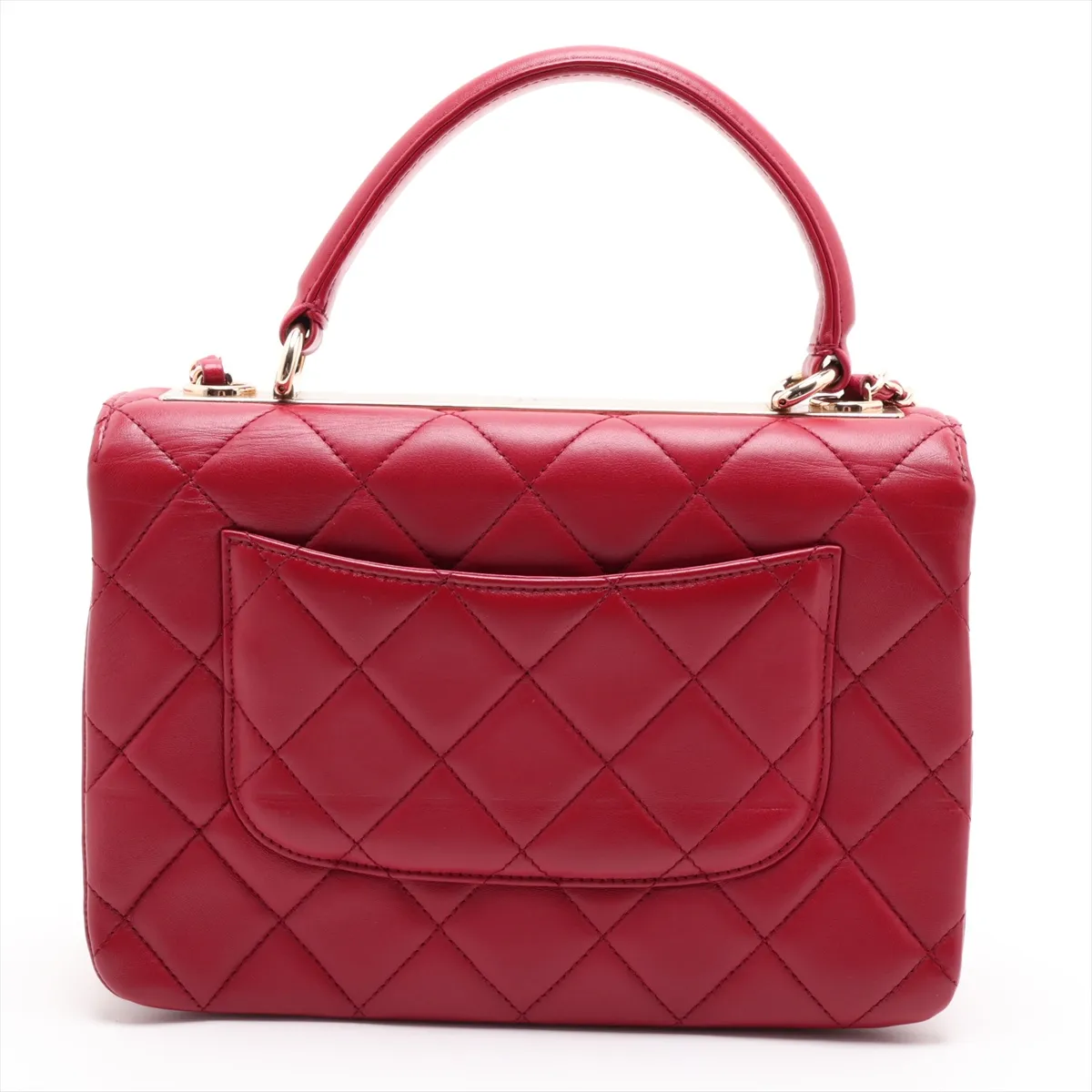 Trendy CC Lambskin 2-Way Handbag, Red with Gold Hardware — view 2