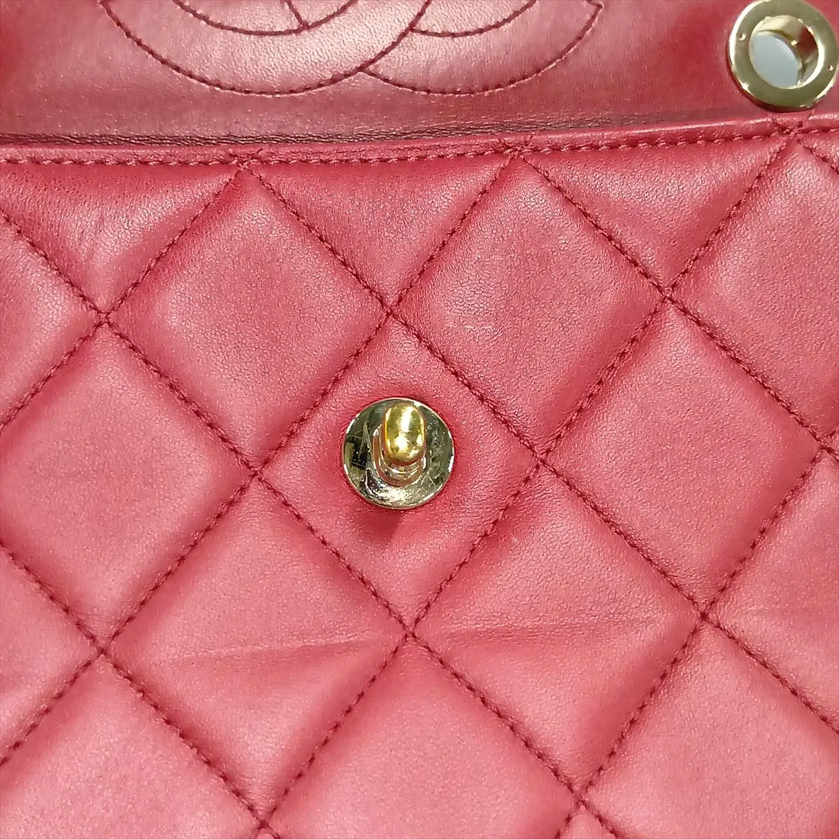 Trendy CC Lambskin 2-Way Handbag, Red with Gold Hardware — view 15
