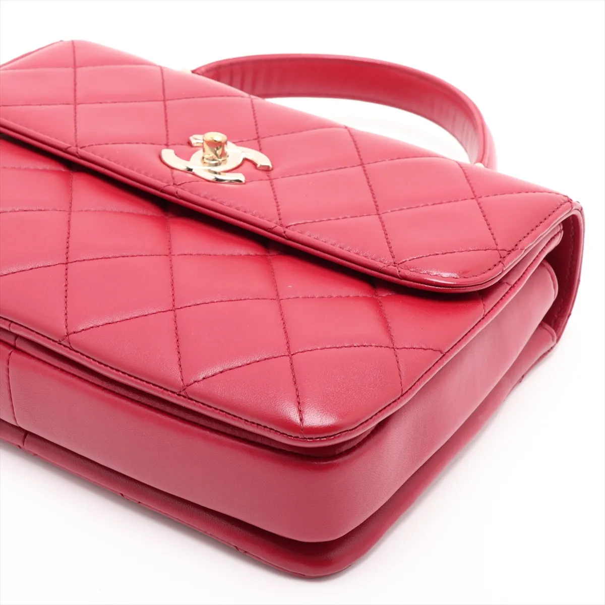 Trendy CC Lambskin 2-Way Handbag, Red with Gold Hardware — view 3