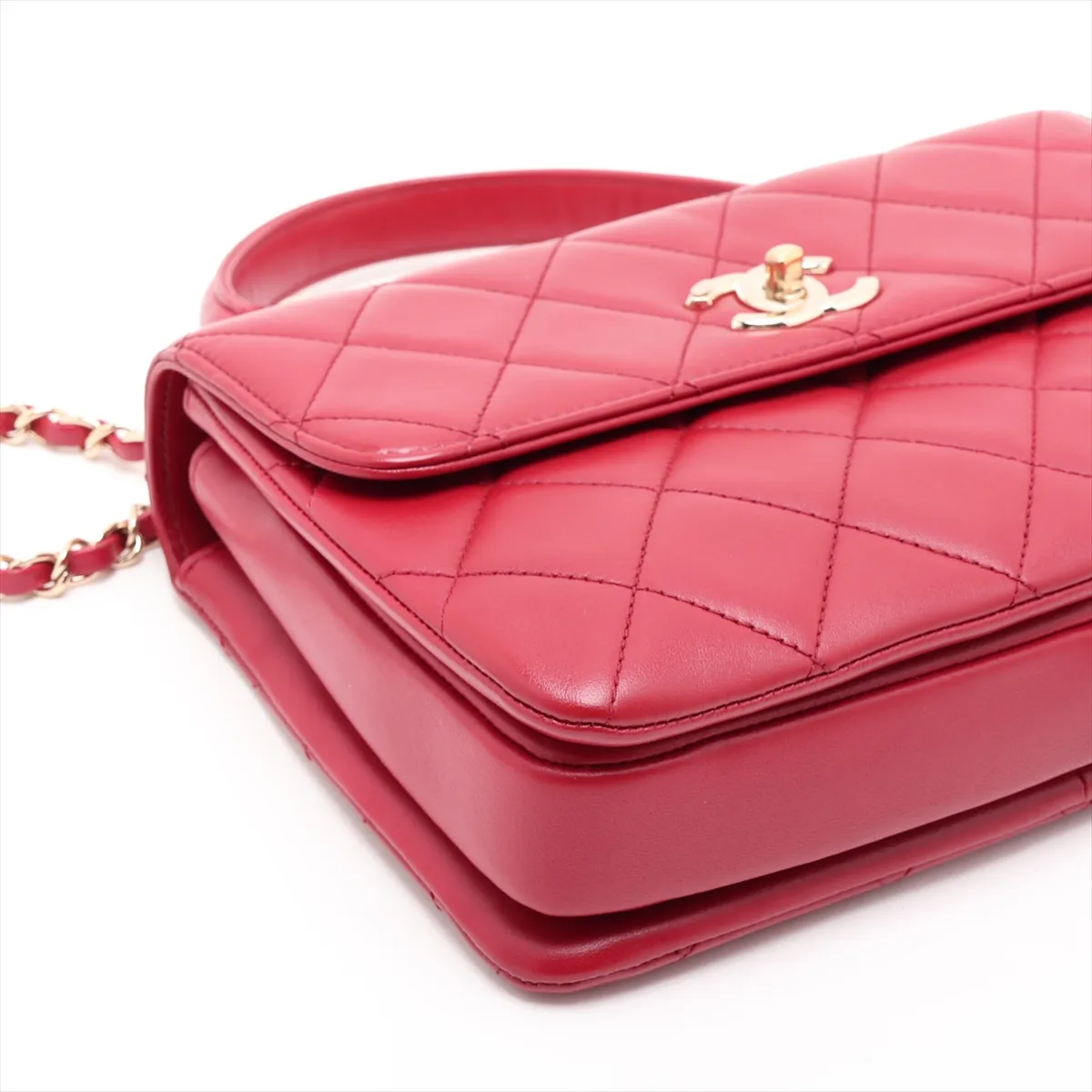 Trendy CC Lambskin 2-Way Handbag, Red with Gold Hardware — view 4
