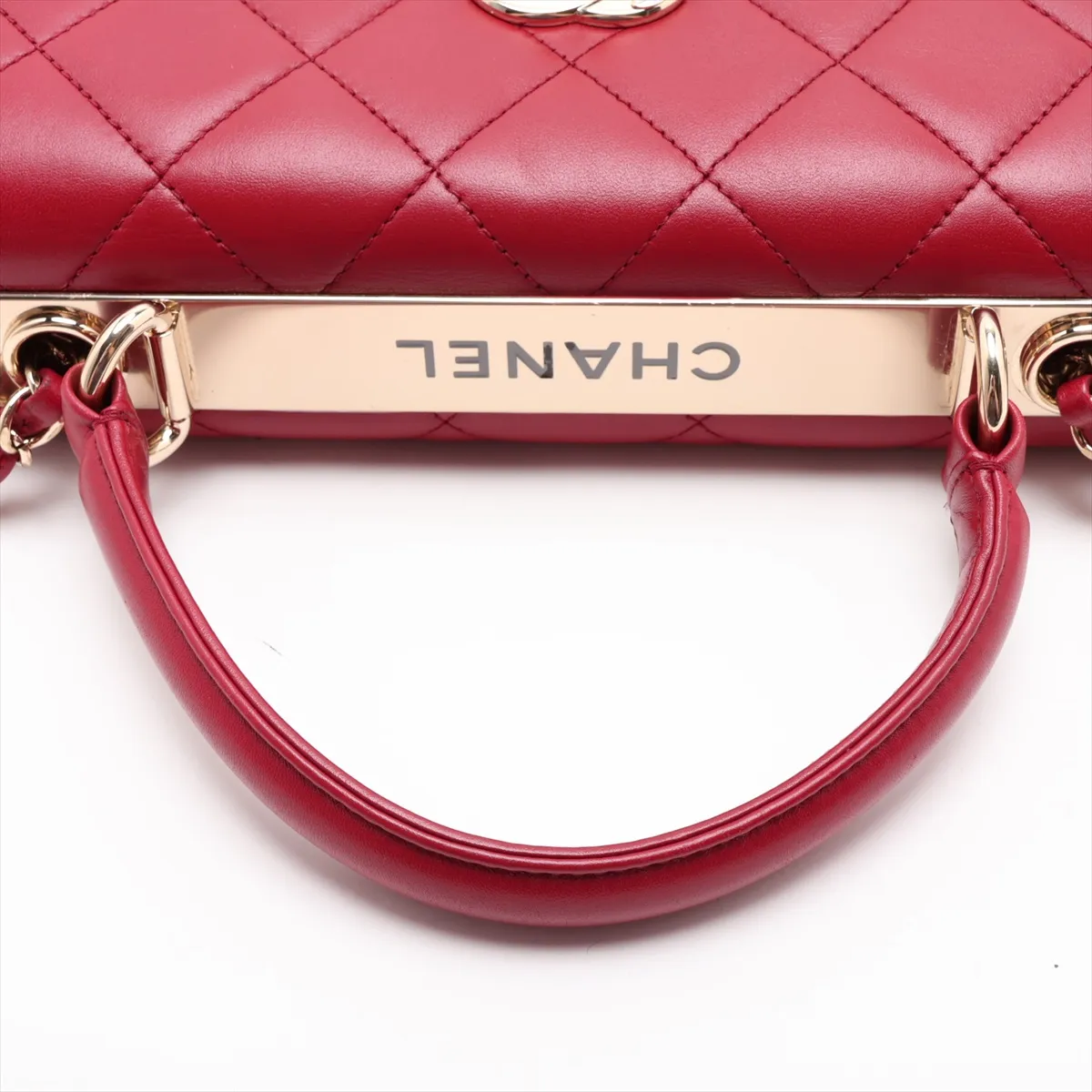 Trendy CC Lambskin 2-Way Handbag, Red with Gold Hardware — view 5
