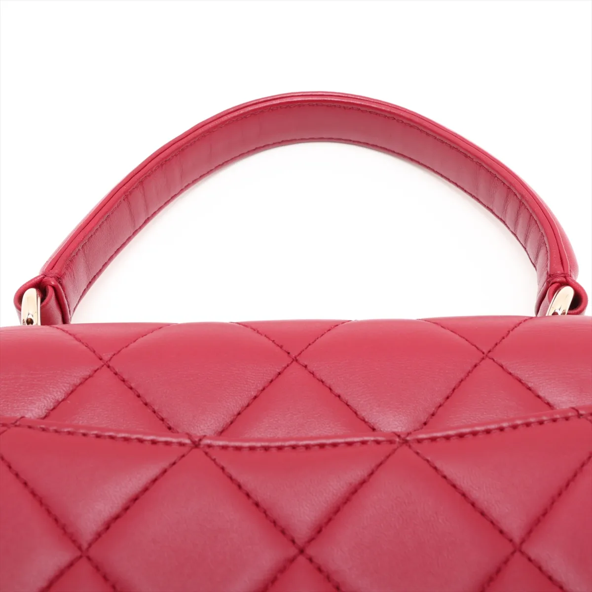 Trendy CC Lambskin 2-Way Handbag, Red with Gold Hardware — view 6