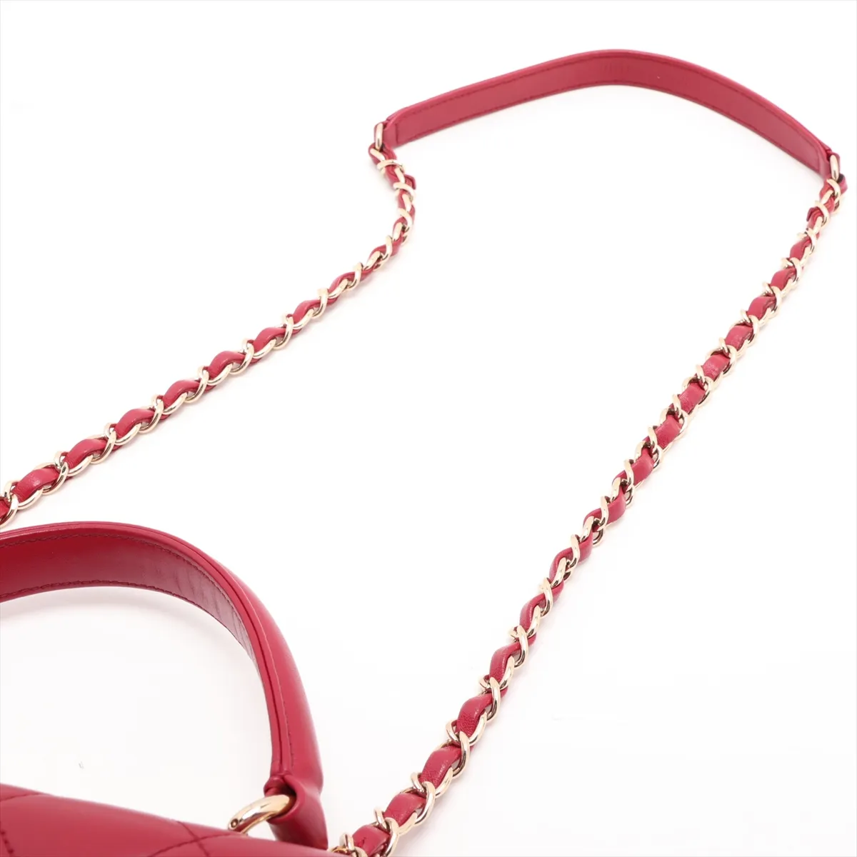 Trendy CC Lambskin 2-Way Handbag, Red with Gold Hardware — view 7