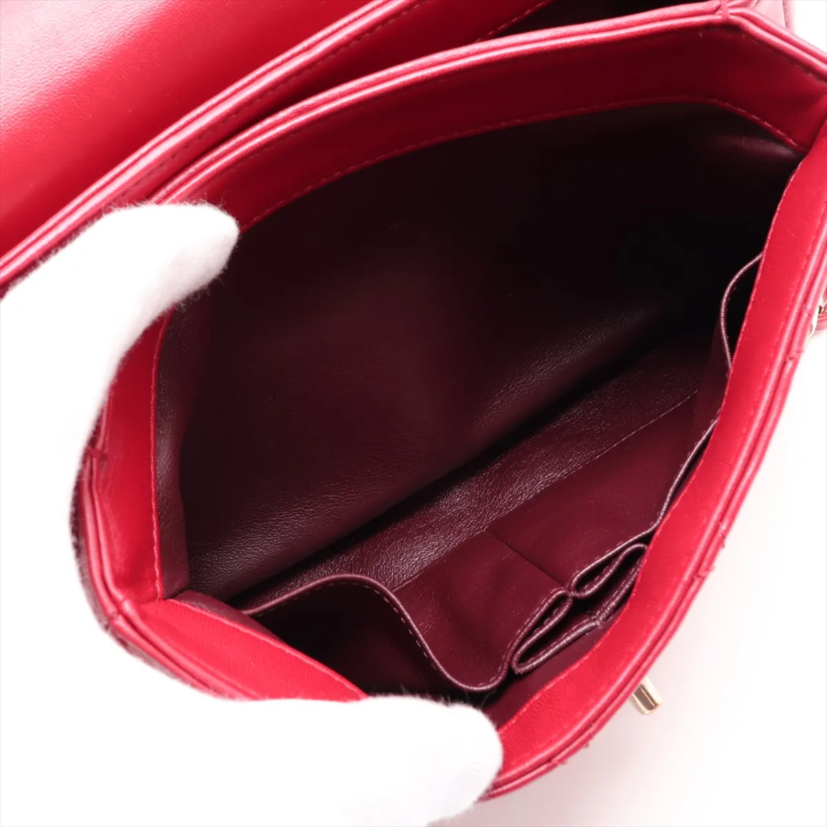 Trendy CC Lambskin 2-Way Handbag, Red with Gold Hardware — view 8