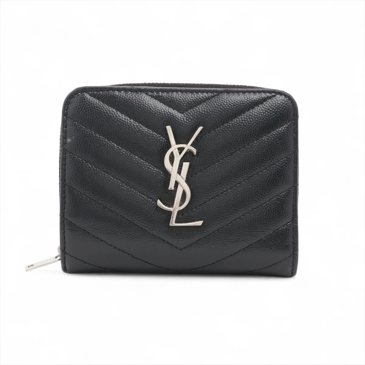 V-stitch GUE668288 Leather Compact Wallet, Black