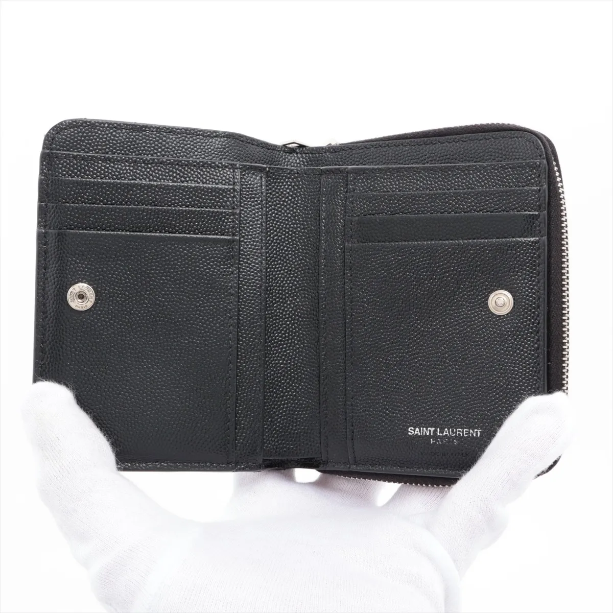 V-stitch GUE668288 Leather Compact Wallet, Black — view 3