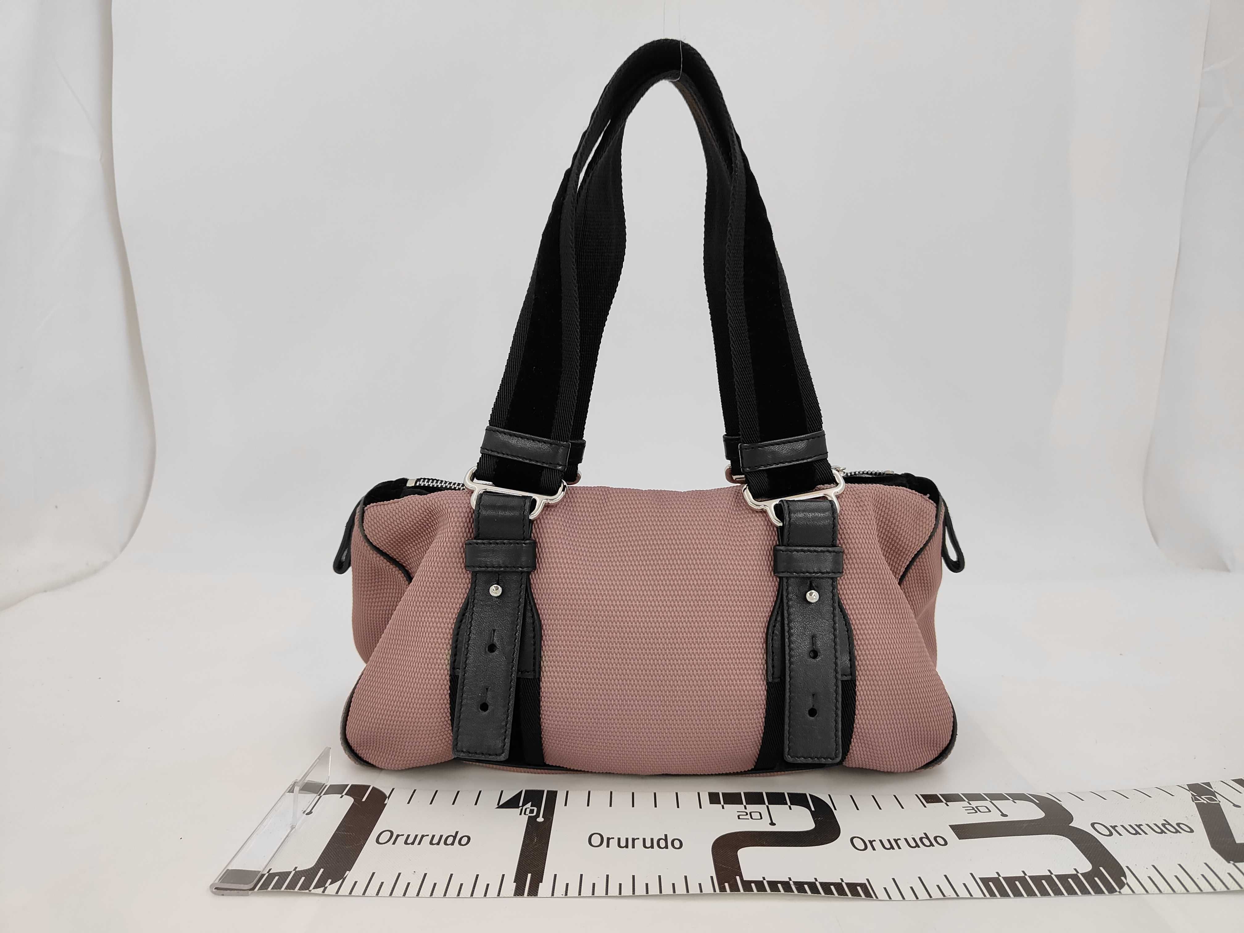 handbag, mini Boston style, logo pattern, canvas and leather, pink. — view 2