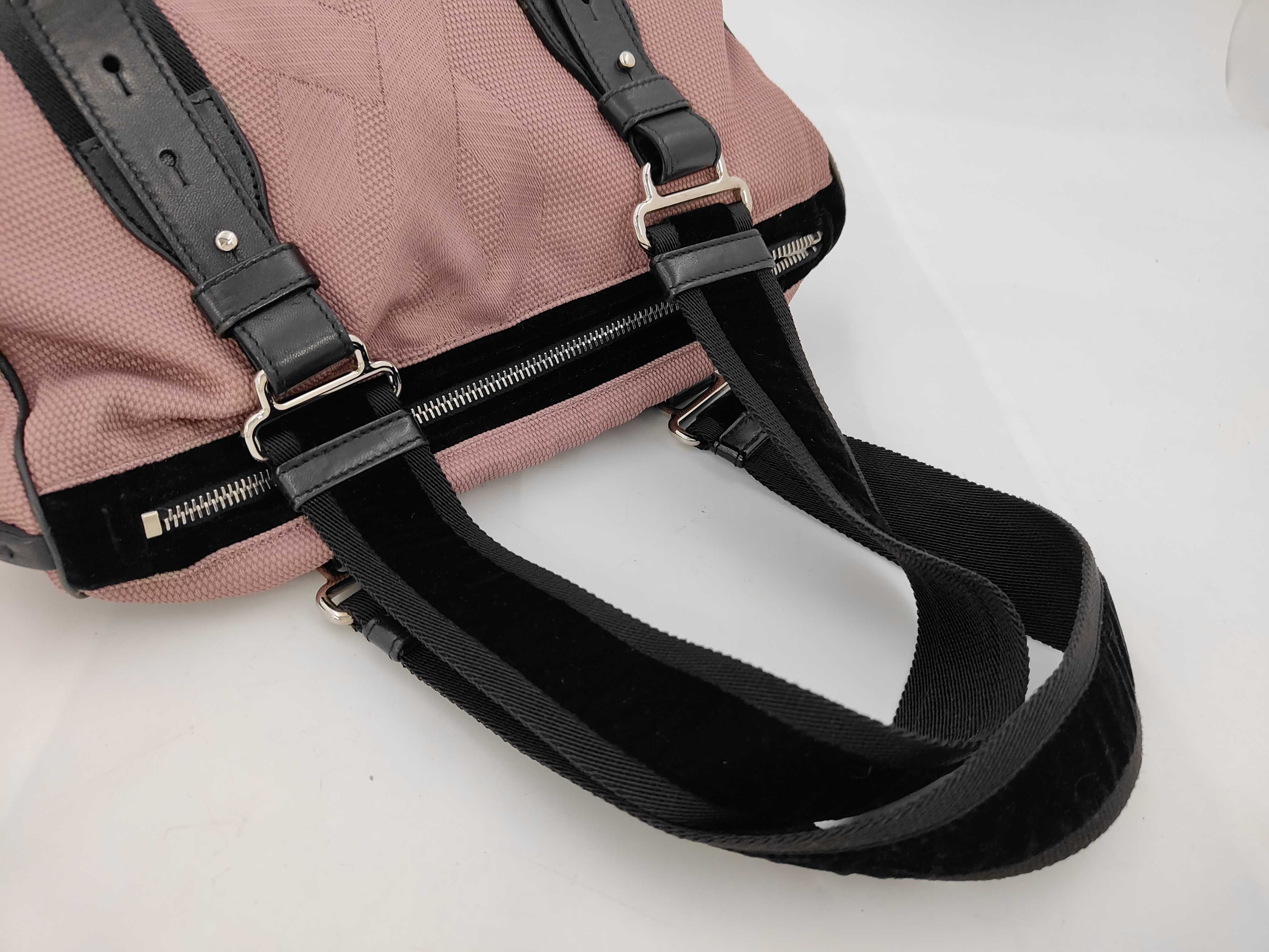handbag, mini Boston style, logo pattern, canvas and leather, pink. — view 3