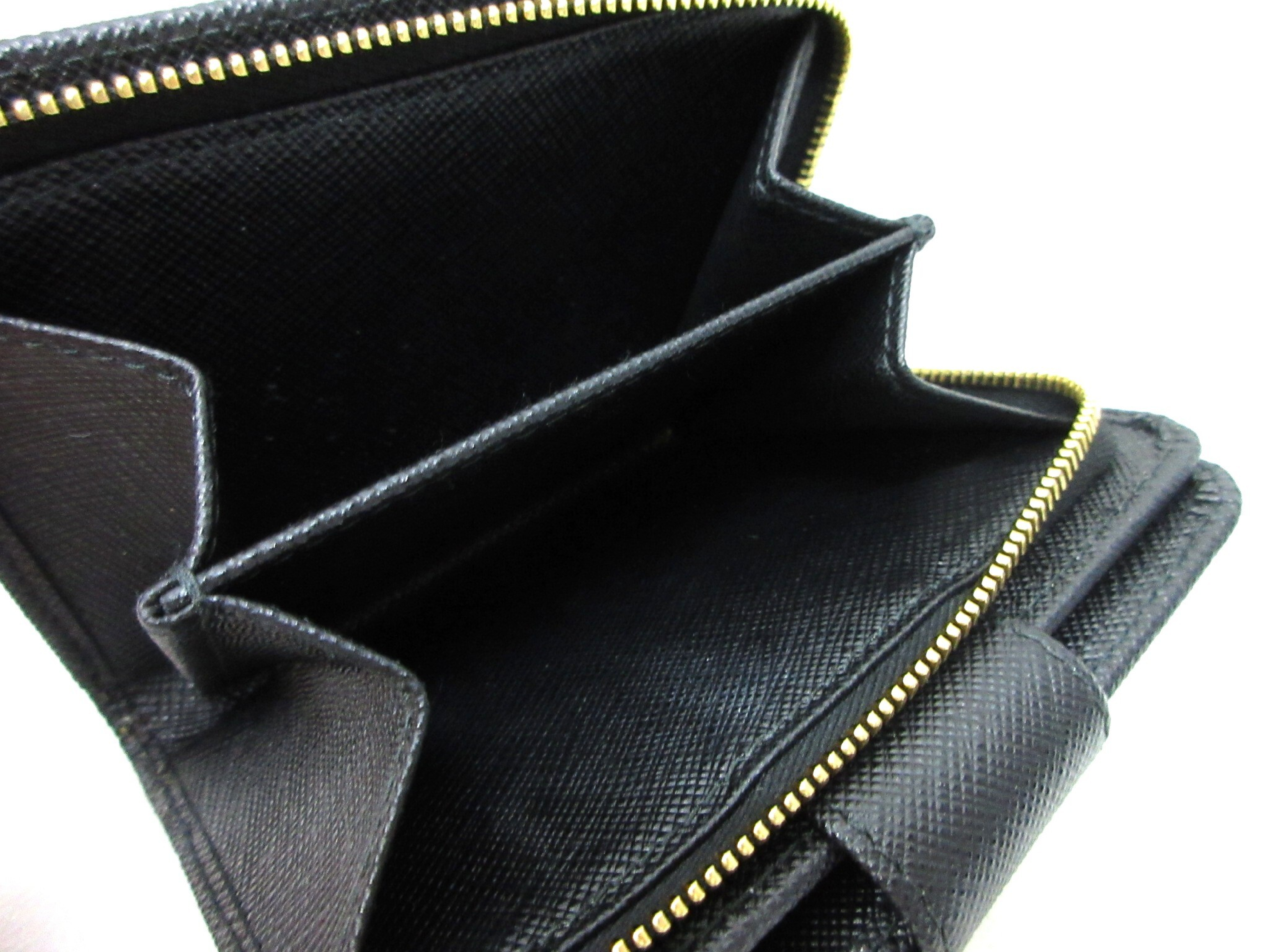 1ML018 Saffiano Leather Bi-fold Compact Zipper Wallet, Black — view 9