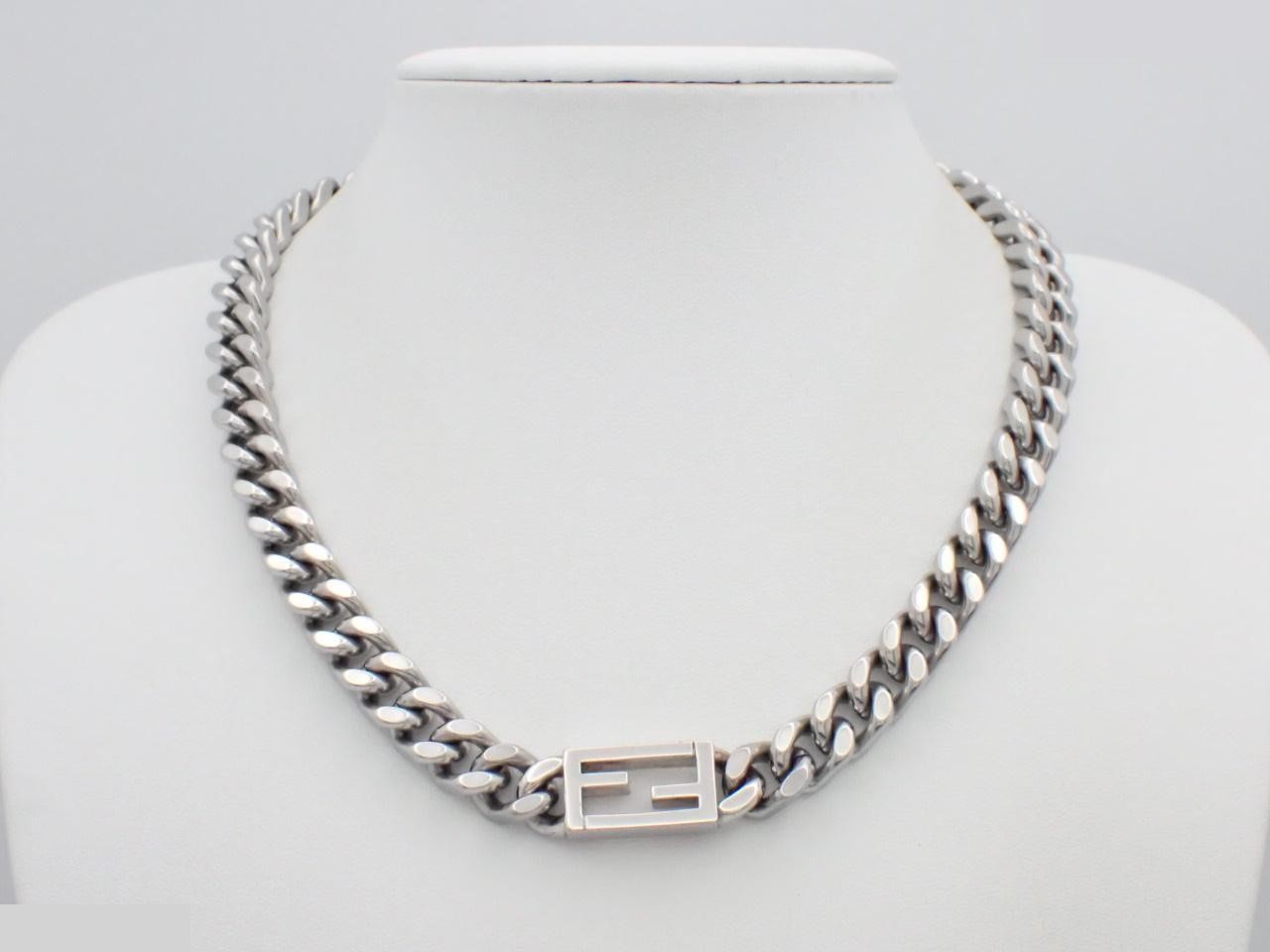 Necklace with FF logo, baguette chain, curb chain, silver, total length approximately 44cm — view 3