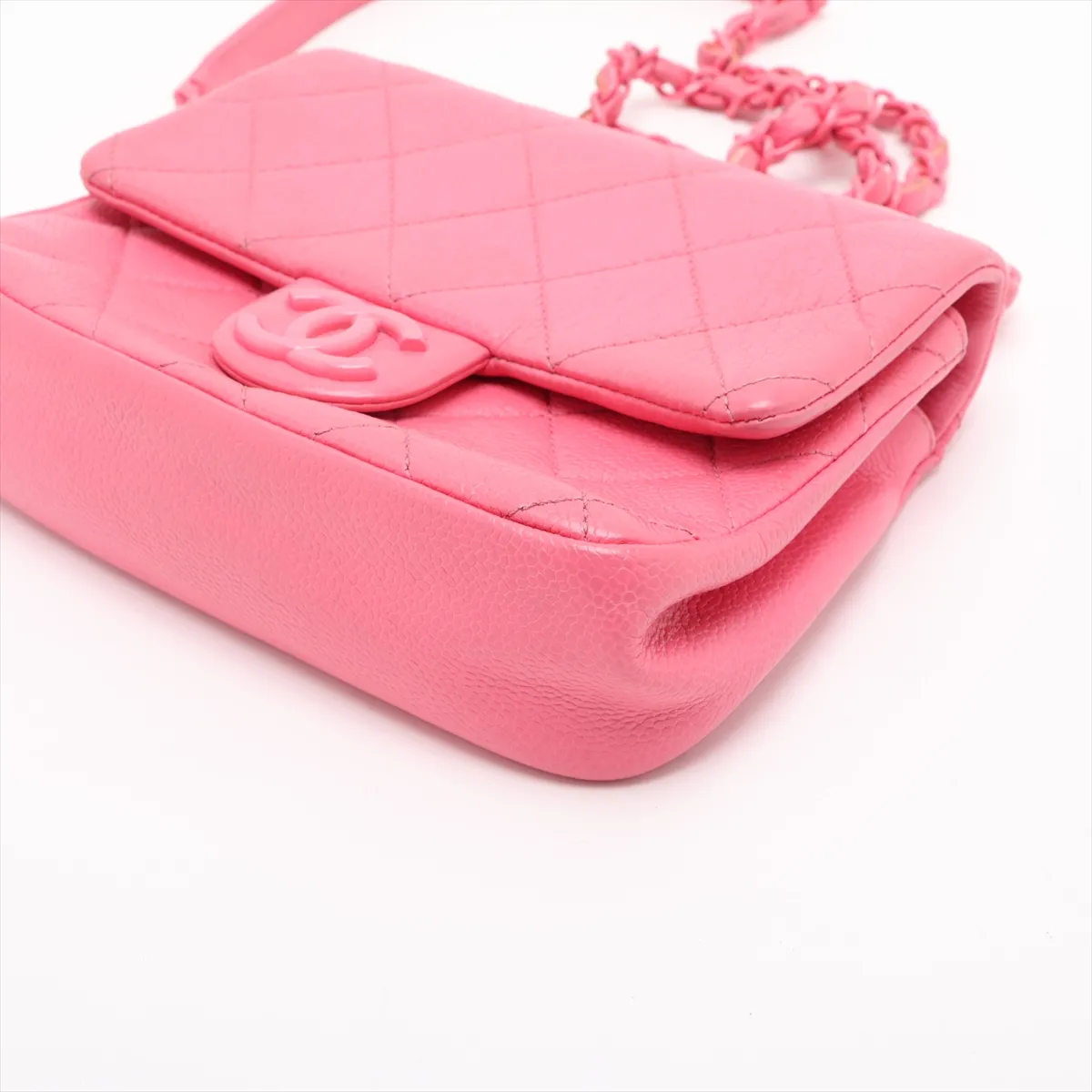 Matelassé Caviar Skin Chain Shoulder Bag, Pink, Silver Hardware, 29885314, Serial Number 29 — view 3