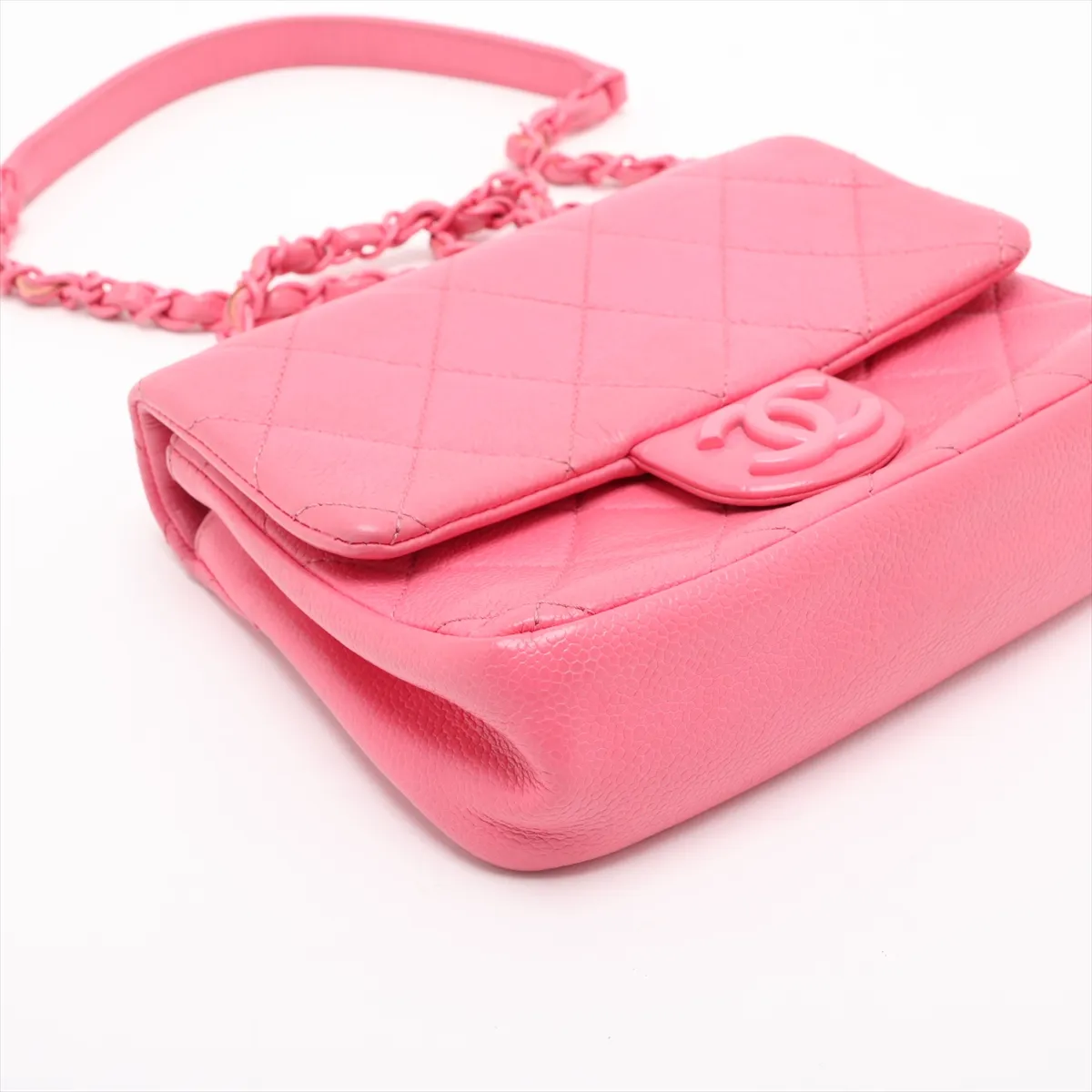 Matelassé Caviar Skin Chain Shoulder Bag, Pink, Silver Hardware, 29885314, Serial Number 29 — view 4