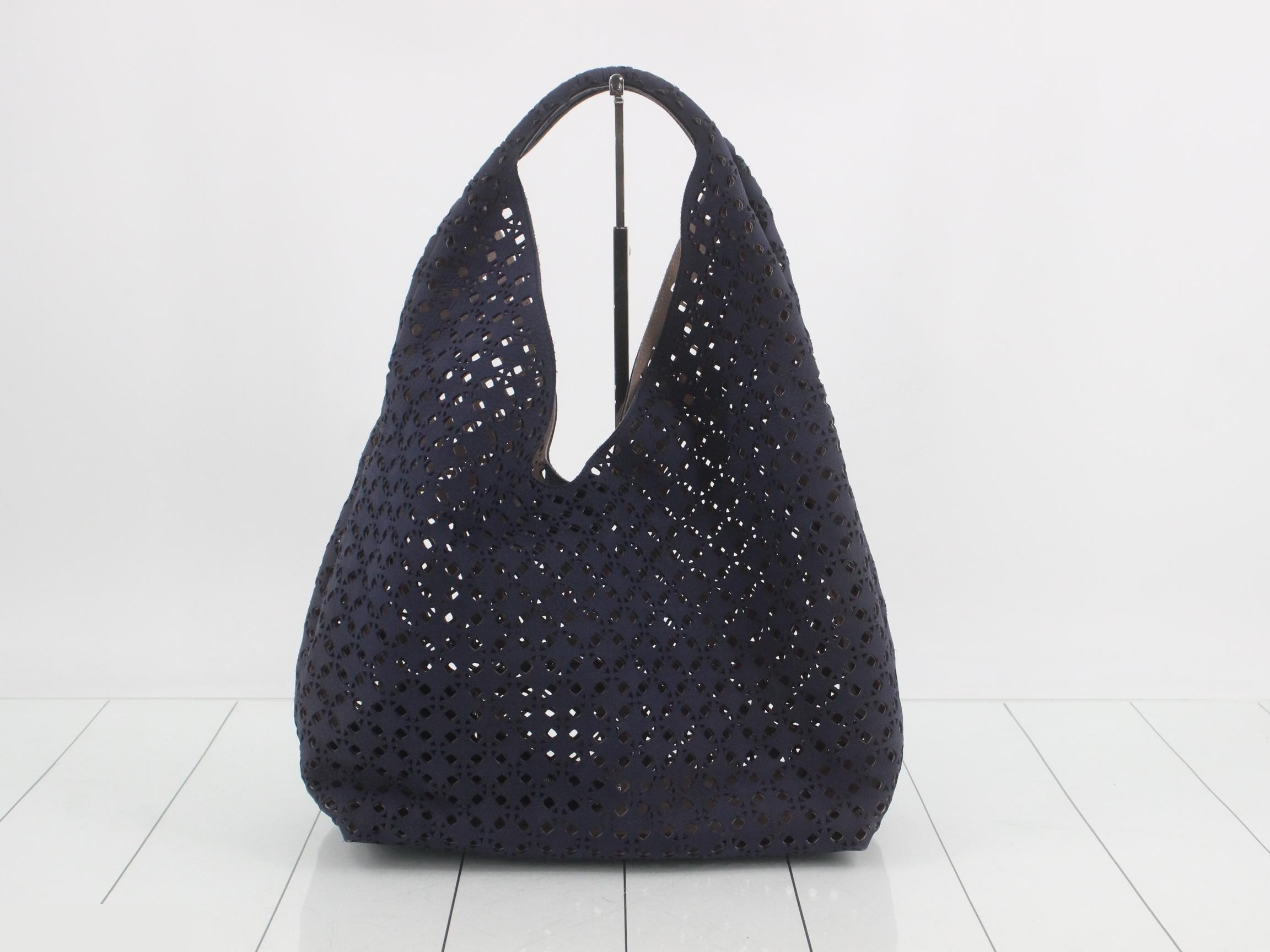 Anagram Hobo Suede Perforated Handbag with Pouch — view 2