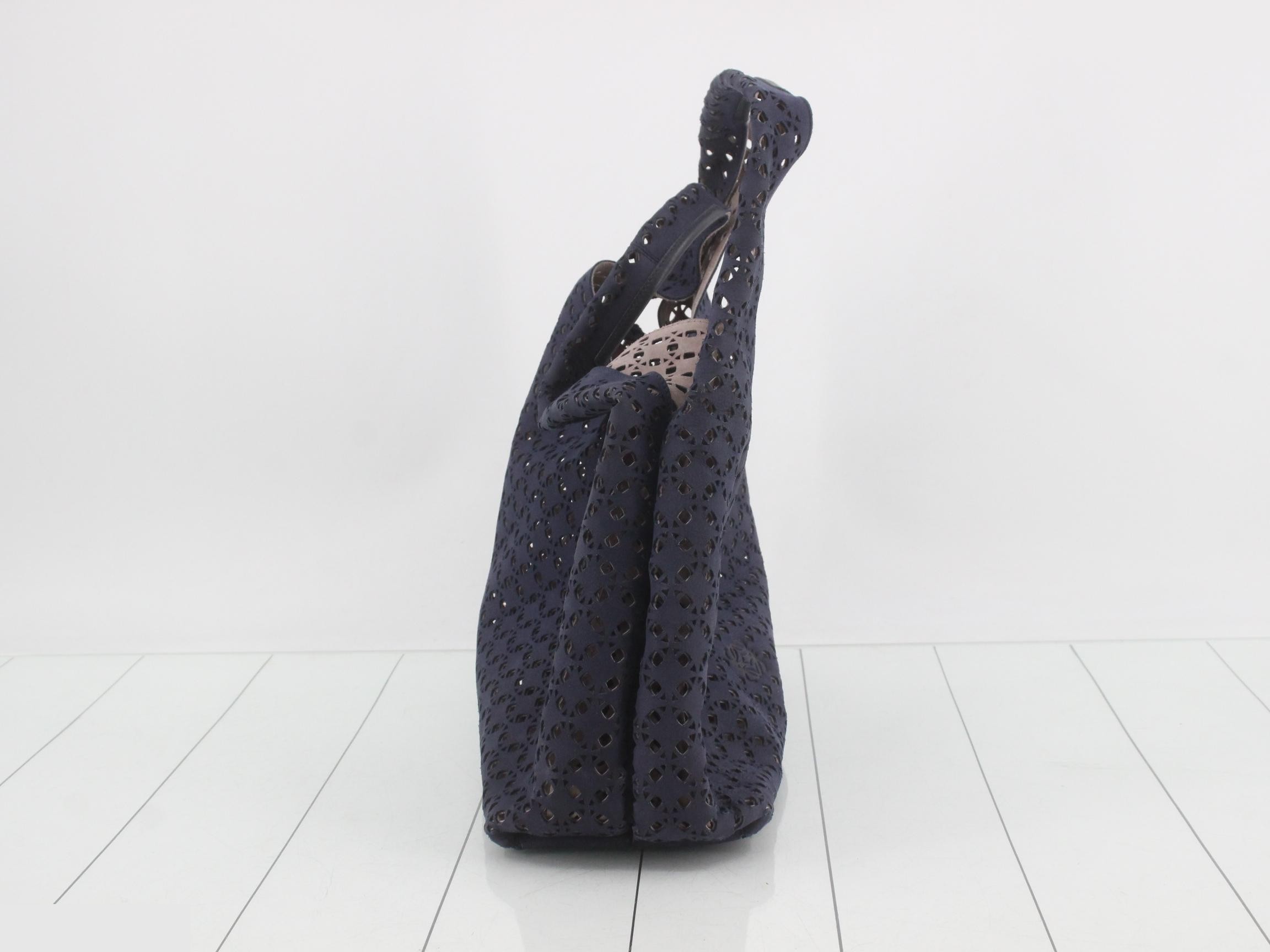 Anagram Hobo Suede Perforated Handbag with Pouch — view 4